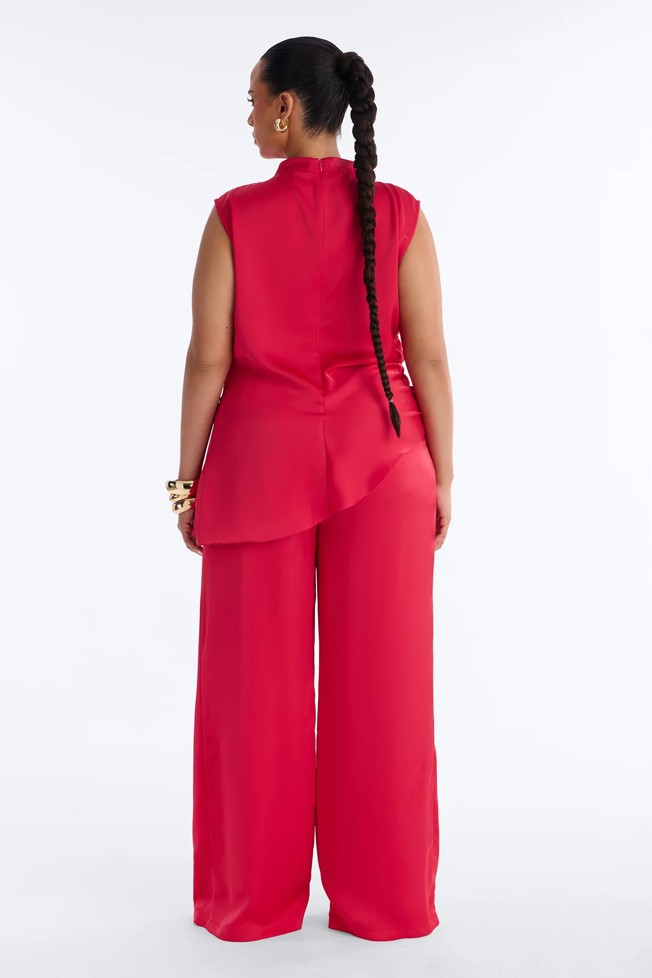 Corinna Sleeveless Satin Pant Set - Red - Image 8