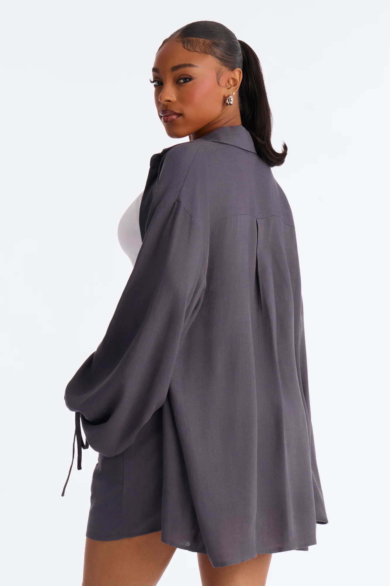 Corinne Linen Short Set - Charcoal - Image 4
