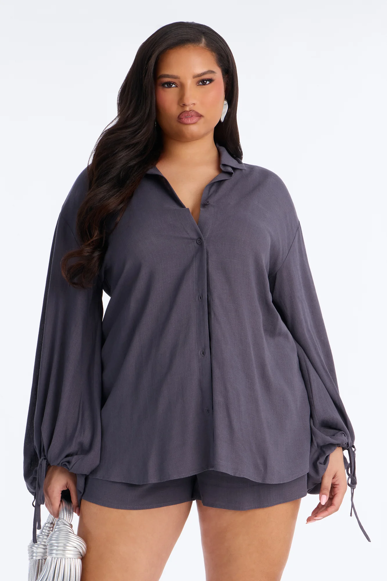 Corinne Linen Short Set - Charcoal - Image 6