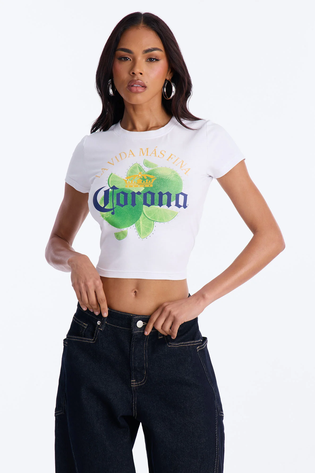 Corona Collection Rhinestone Baby Tee - White - Image 3