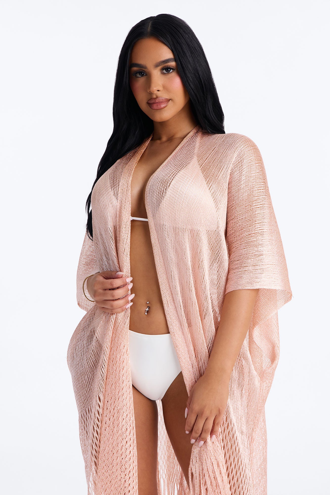 Corrine Shimmer Swim Cover Up Kimono - Rose Gold - Image 2