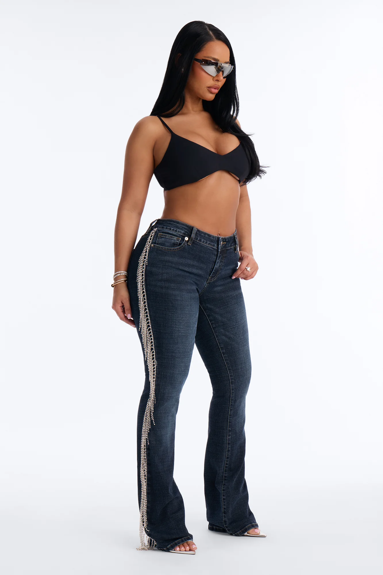 Cosmic Cowgirl Rhinestone Fringe Bootcut Jeans - Dark Wash