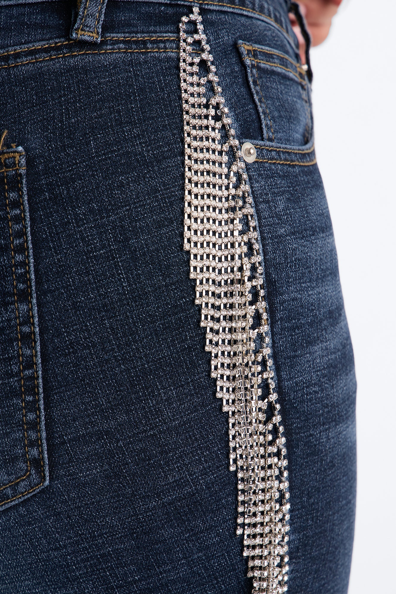 Cosmic Cowgirl Rhinestone Fringe Bootcut Jeans - Dark Wash - Image 7