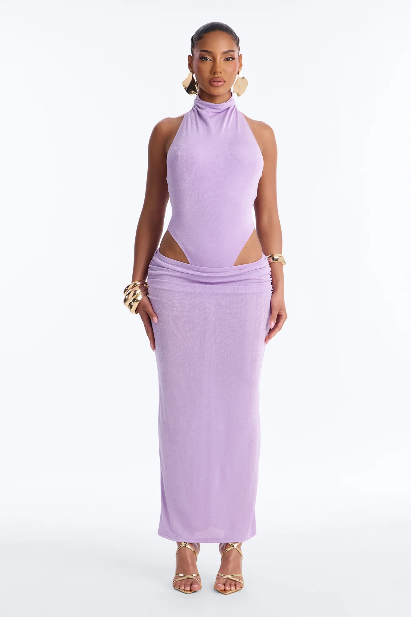 Cosmic Slinky Midi Dress - Purple