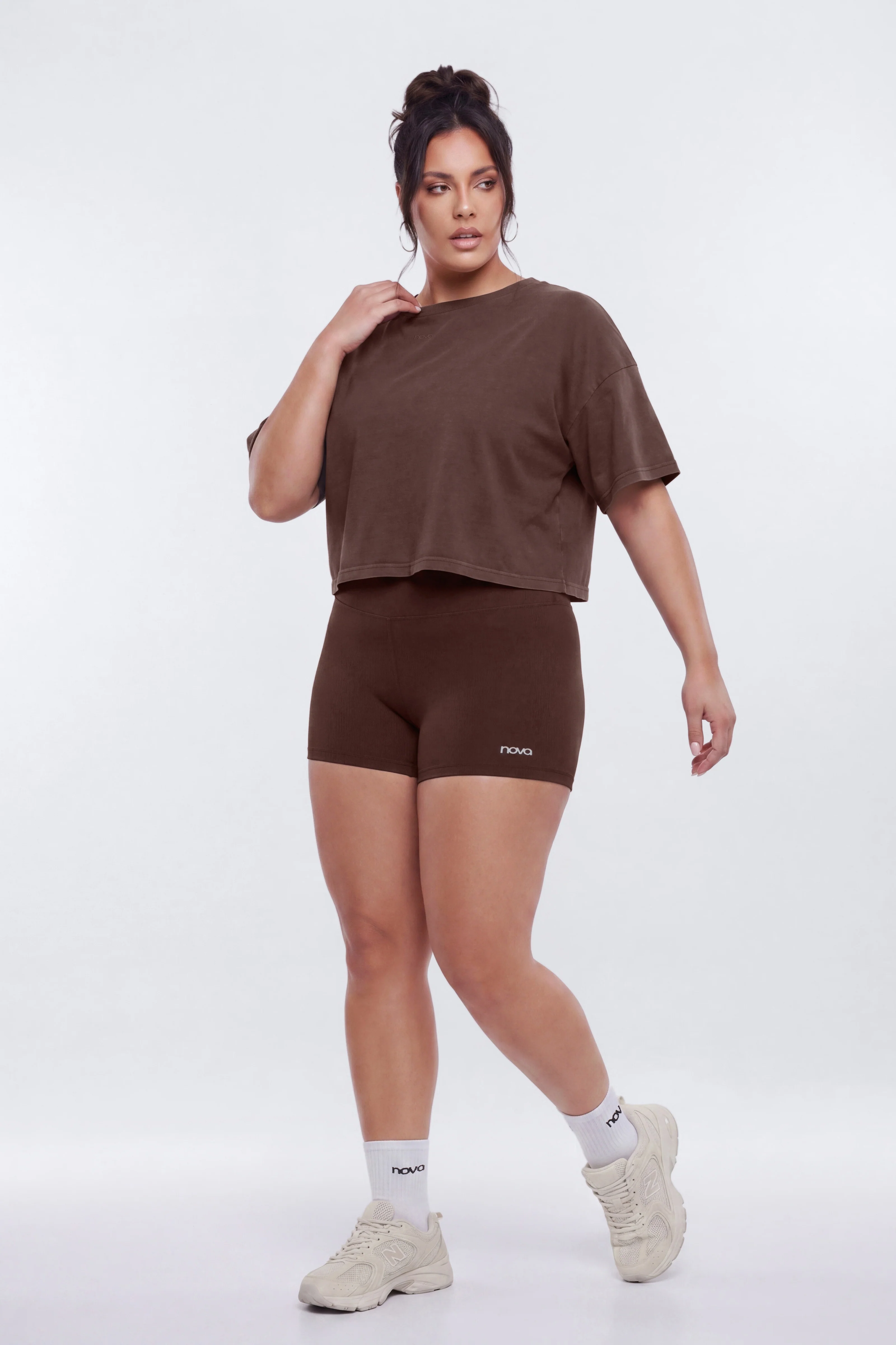 Cotton Jersey Boxy Short Sleeve Top - Brown - Image 5