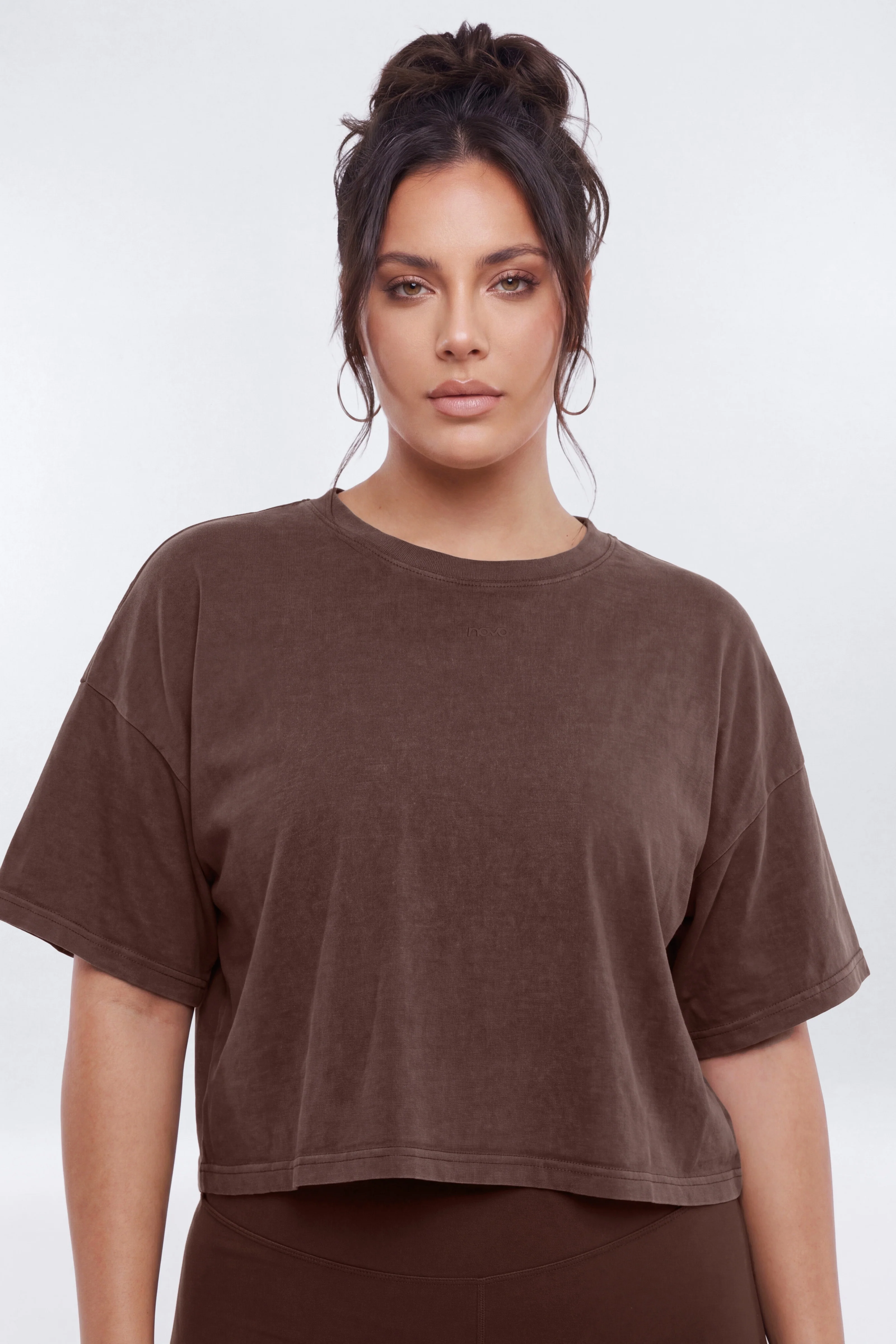 Cotton Jersey Boxy Short Sleeve Top - Brown - Image 6