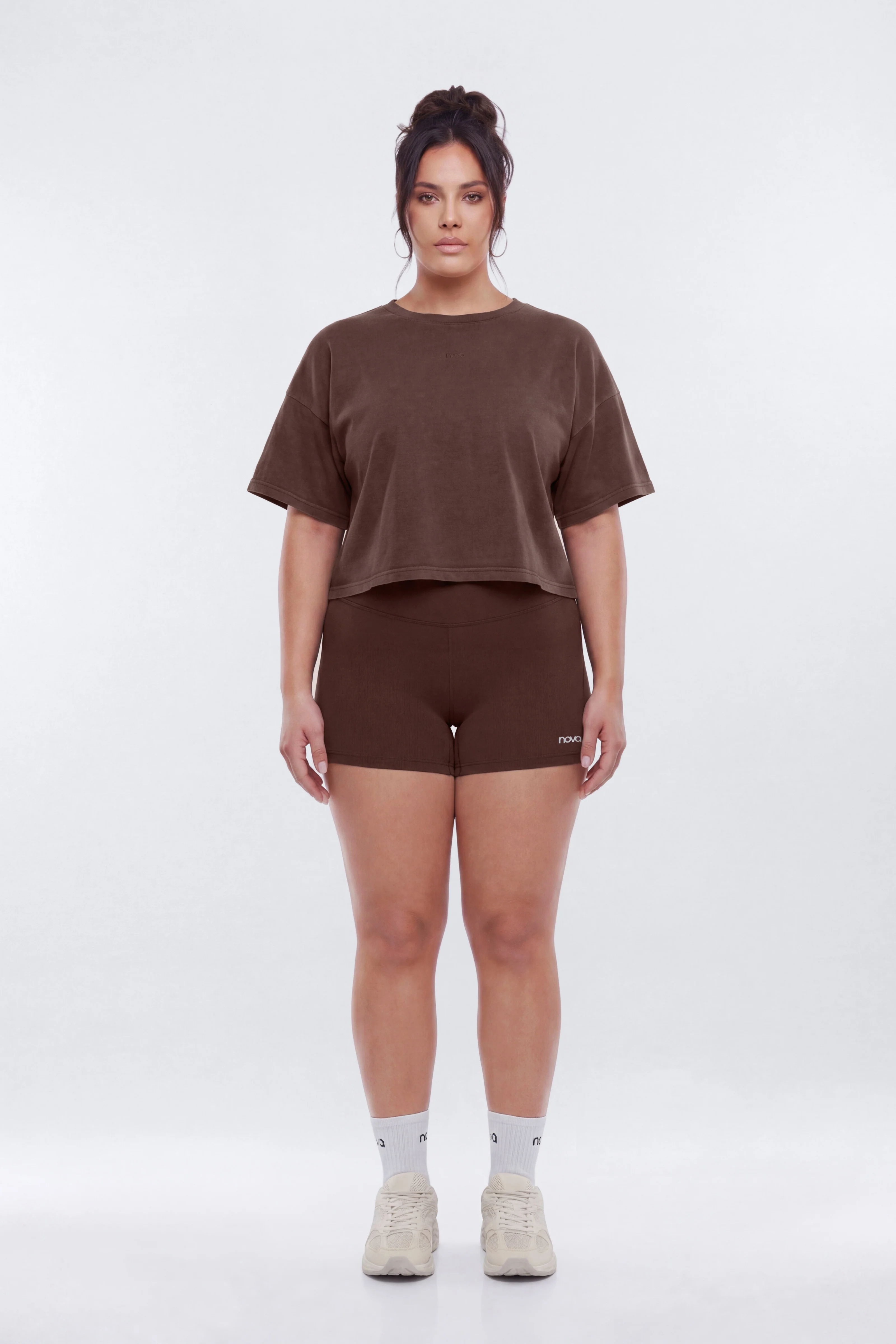 Cotton Jersey Boxy Short Sleeve Top - Brown - Image 7