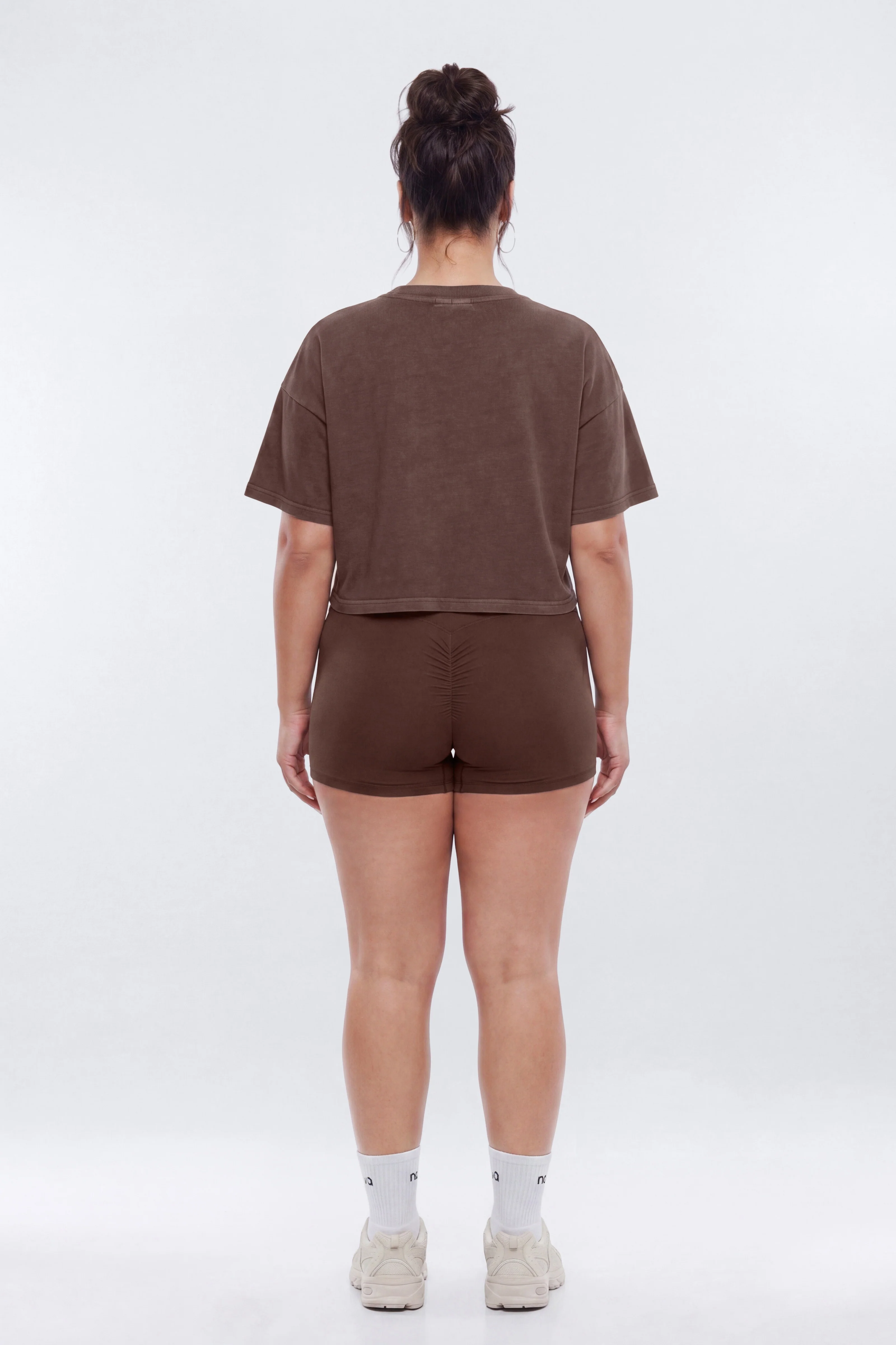 Cotton Jersey Boxy Short Sleeve Top - Brown - Image 8