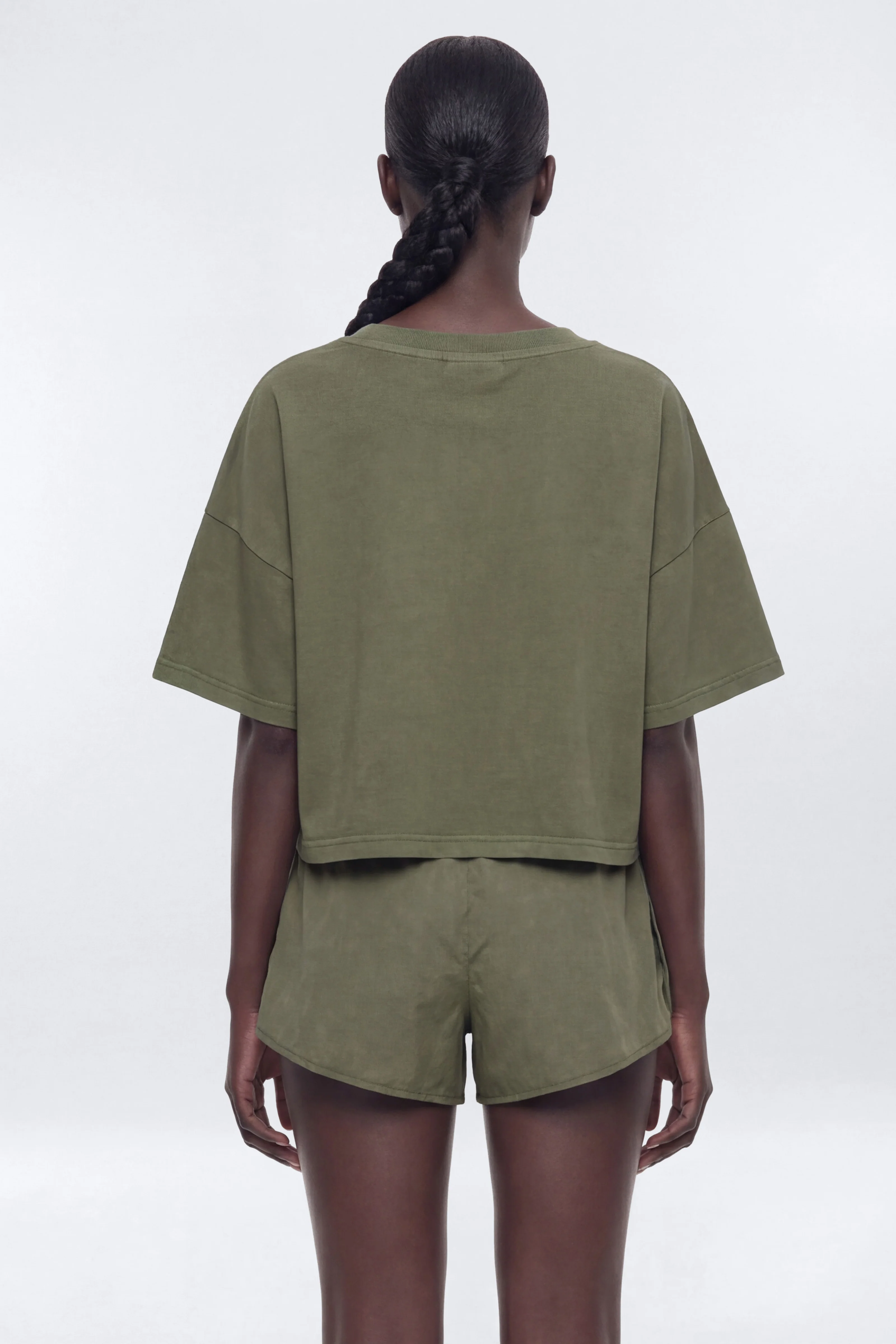 Cotton Jersey Boxy Short Sleeve Top - Moss - Image 3