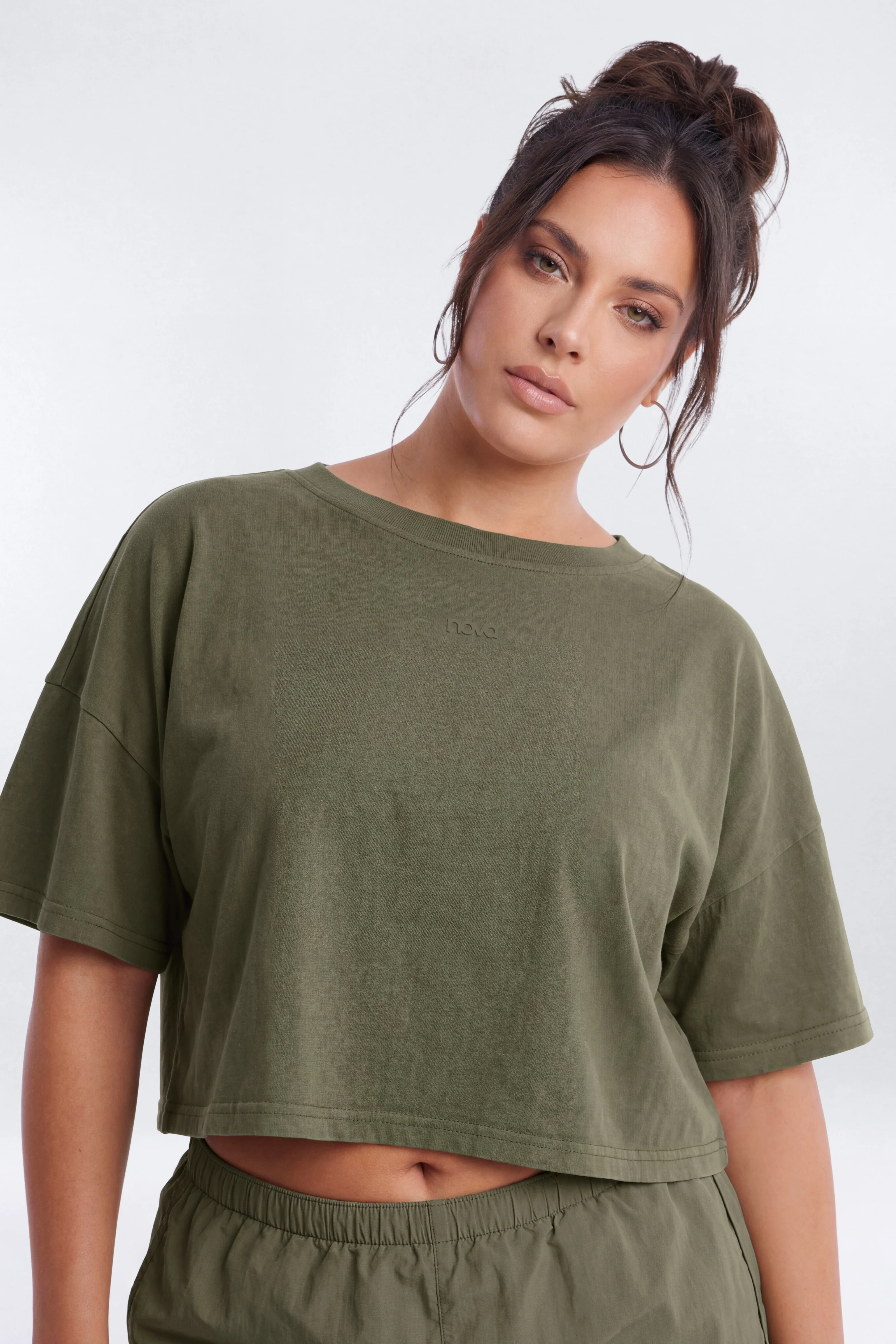 Cotton Jersey Boxy Short Sleeve Top - Moss - Image 5