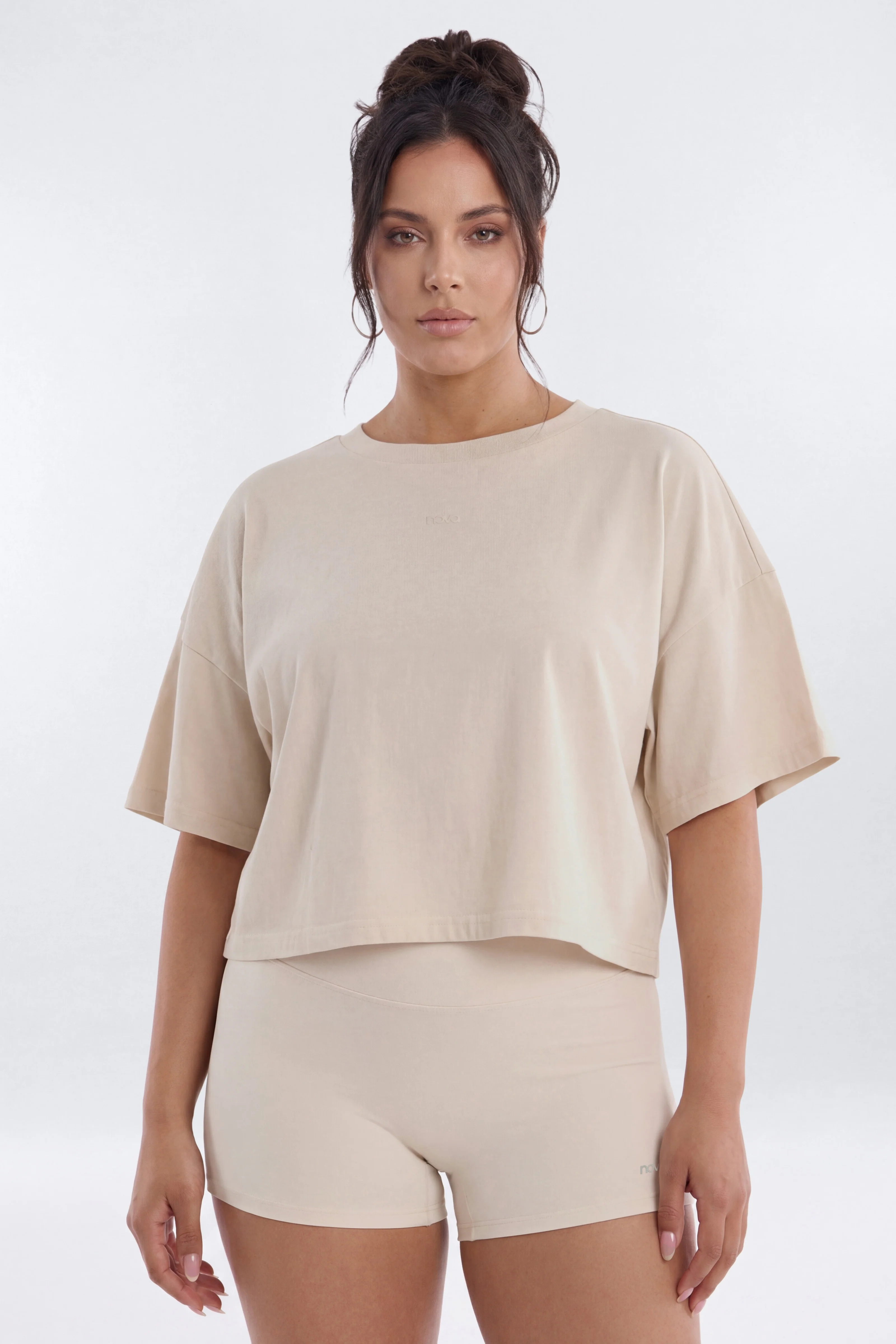 Cotton Jersey Boxy Short Sleeve Top - Oat Milk - Image 5
