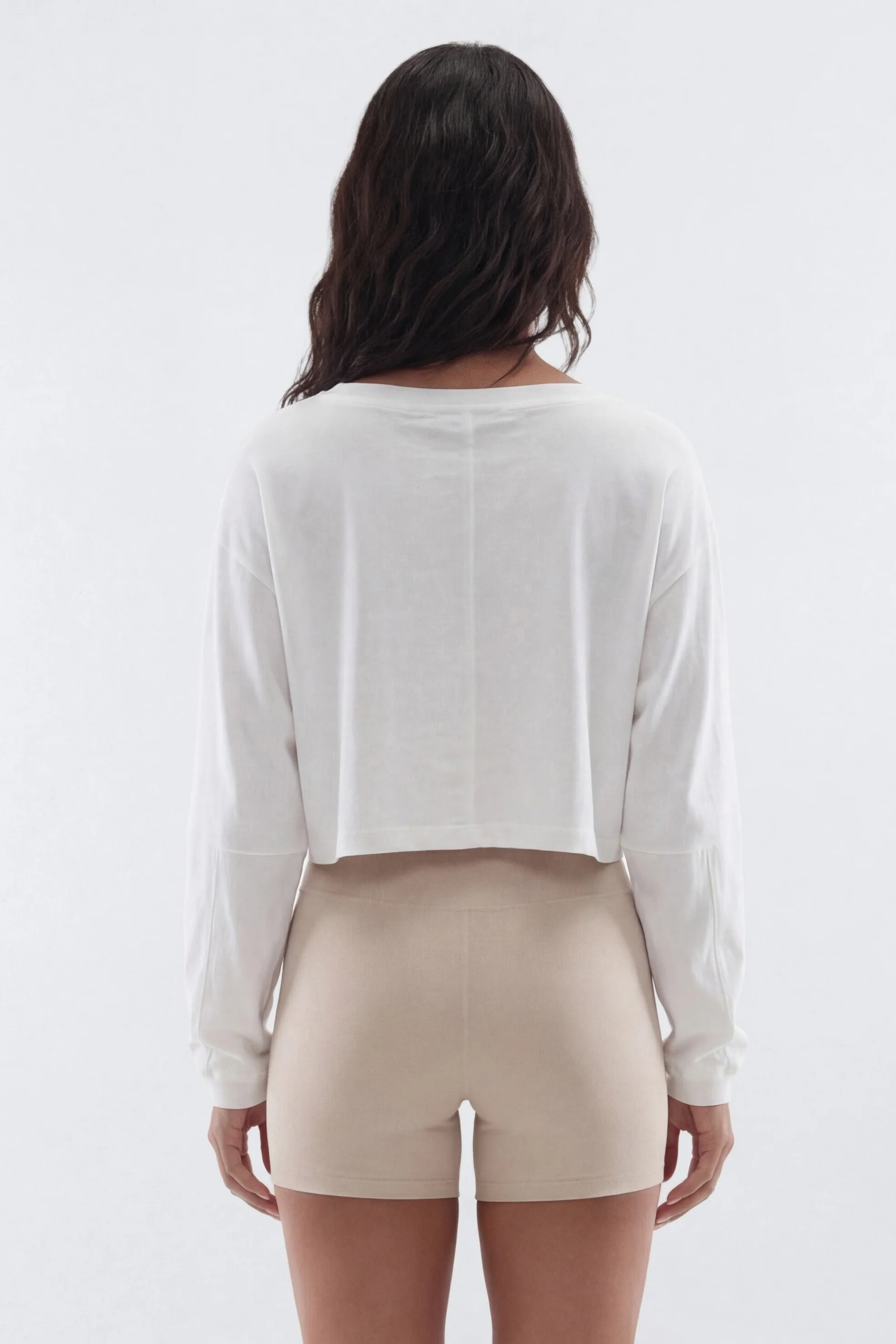 Cotton Jersey Long Sleeve Cropped Top - Bright White - Image 4