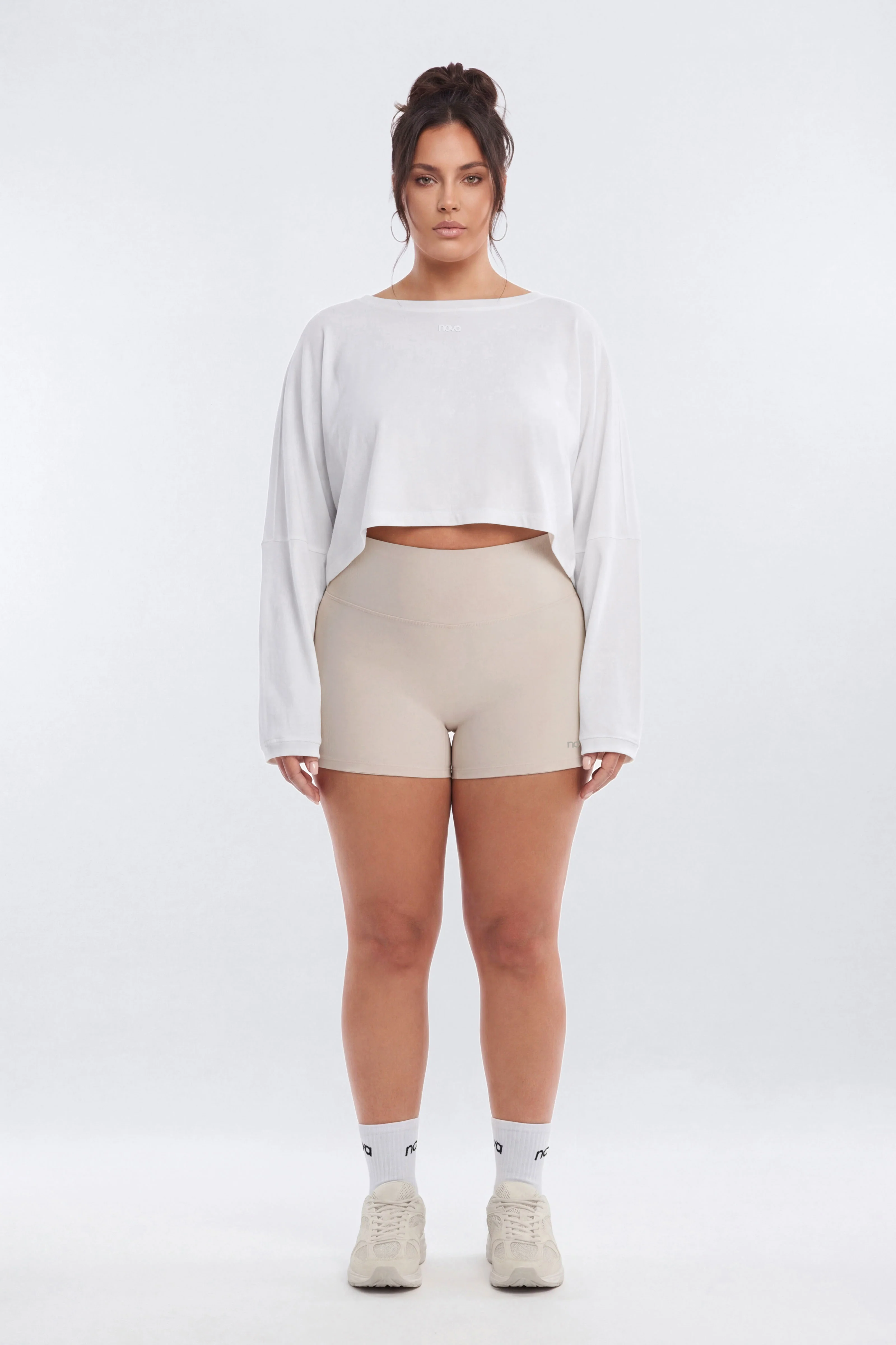 Cotton Jersey Long Sleeve Cropped Top - Bright White - Image 7