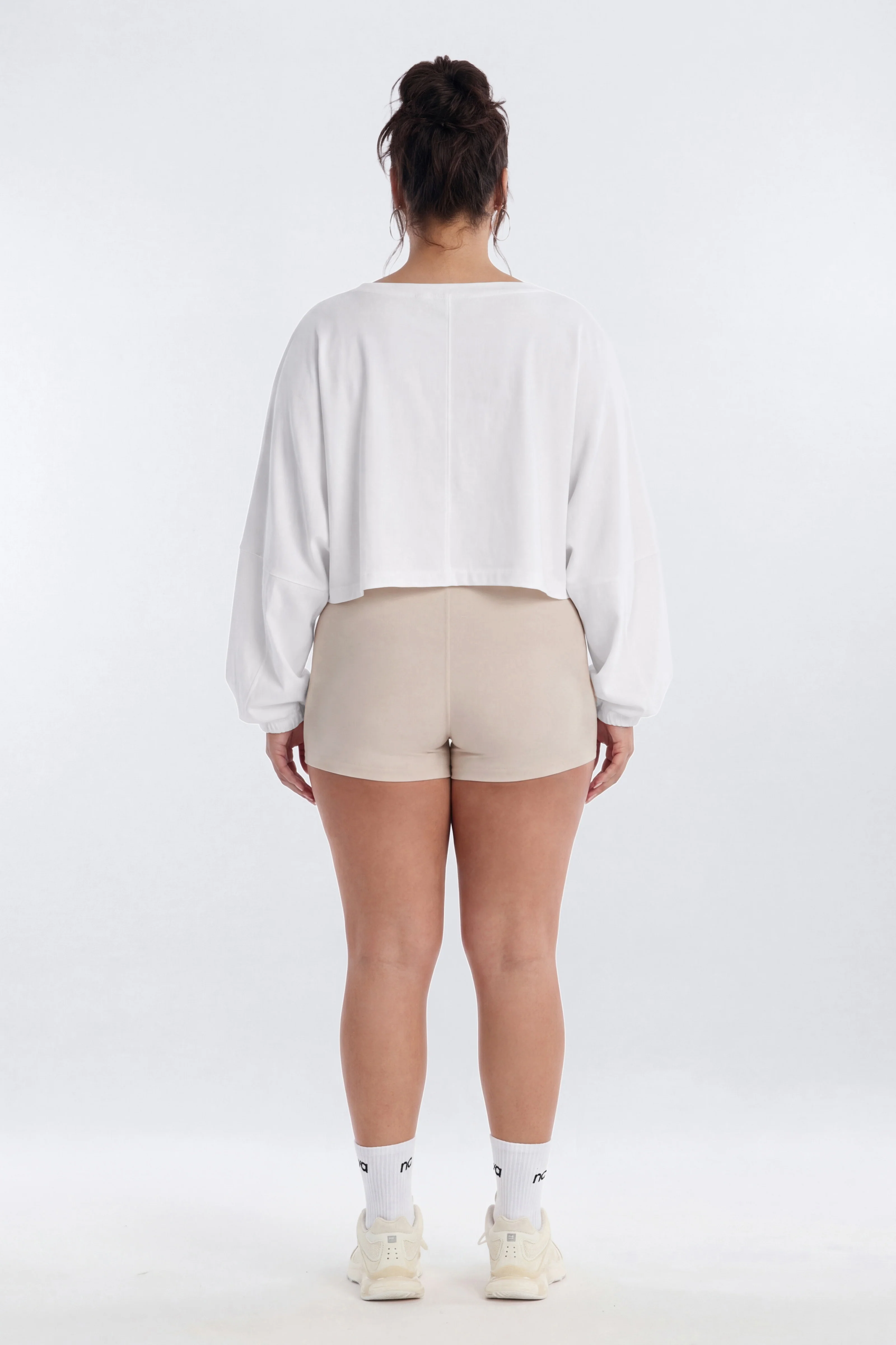 Cotton Jersey Long Sleeve Cropped Top - Bright White - Image 8