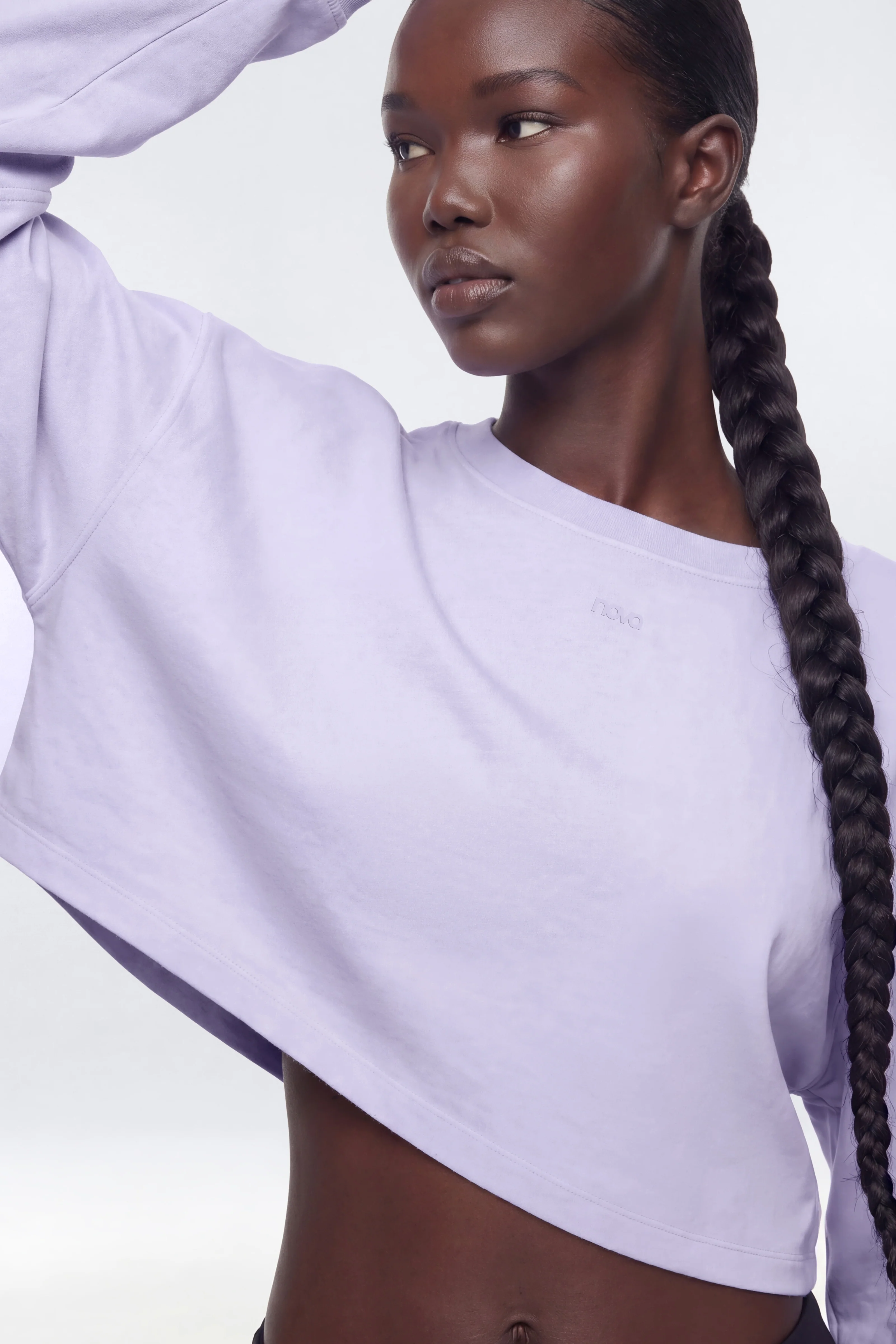 Cotton Jersey Long Sleeve Cropped Top - Dusty Lavender