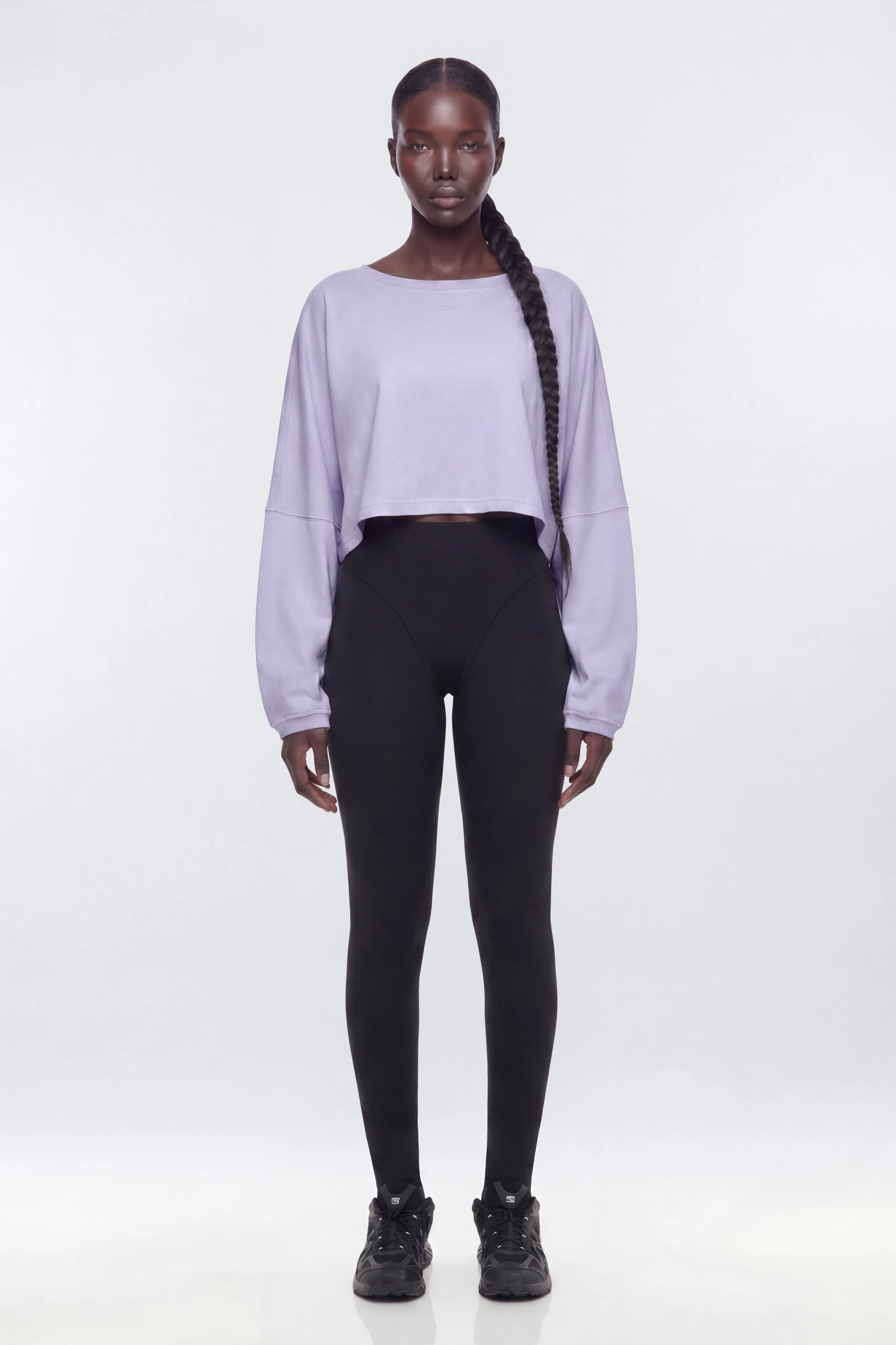 Cotton Jersey Long Sleeve Cropped Top - Dusty Lavender - Image 2