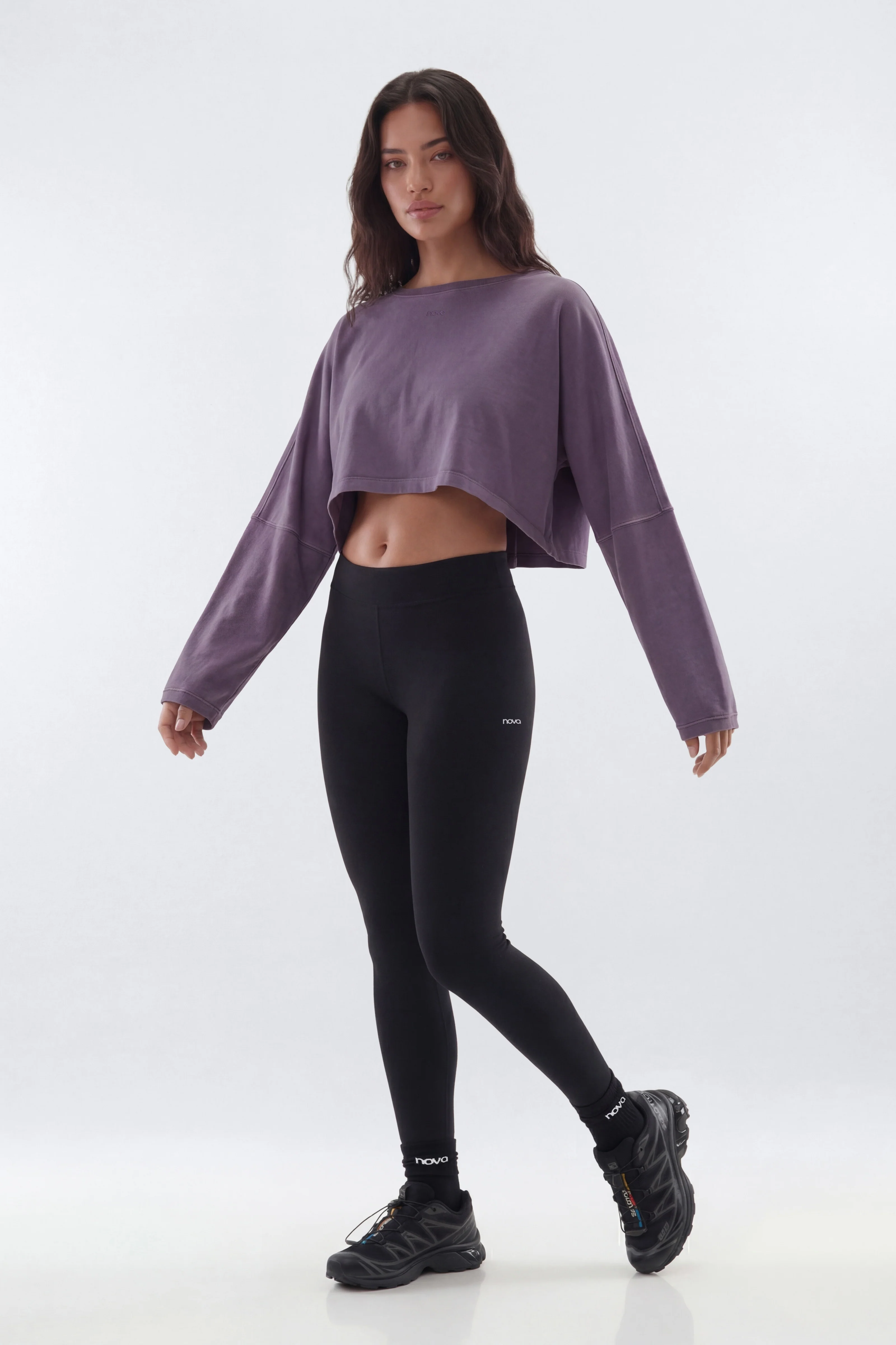 Cotton Jersey Long Sleeve Cropped Top - Iris - Image 2
