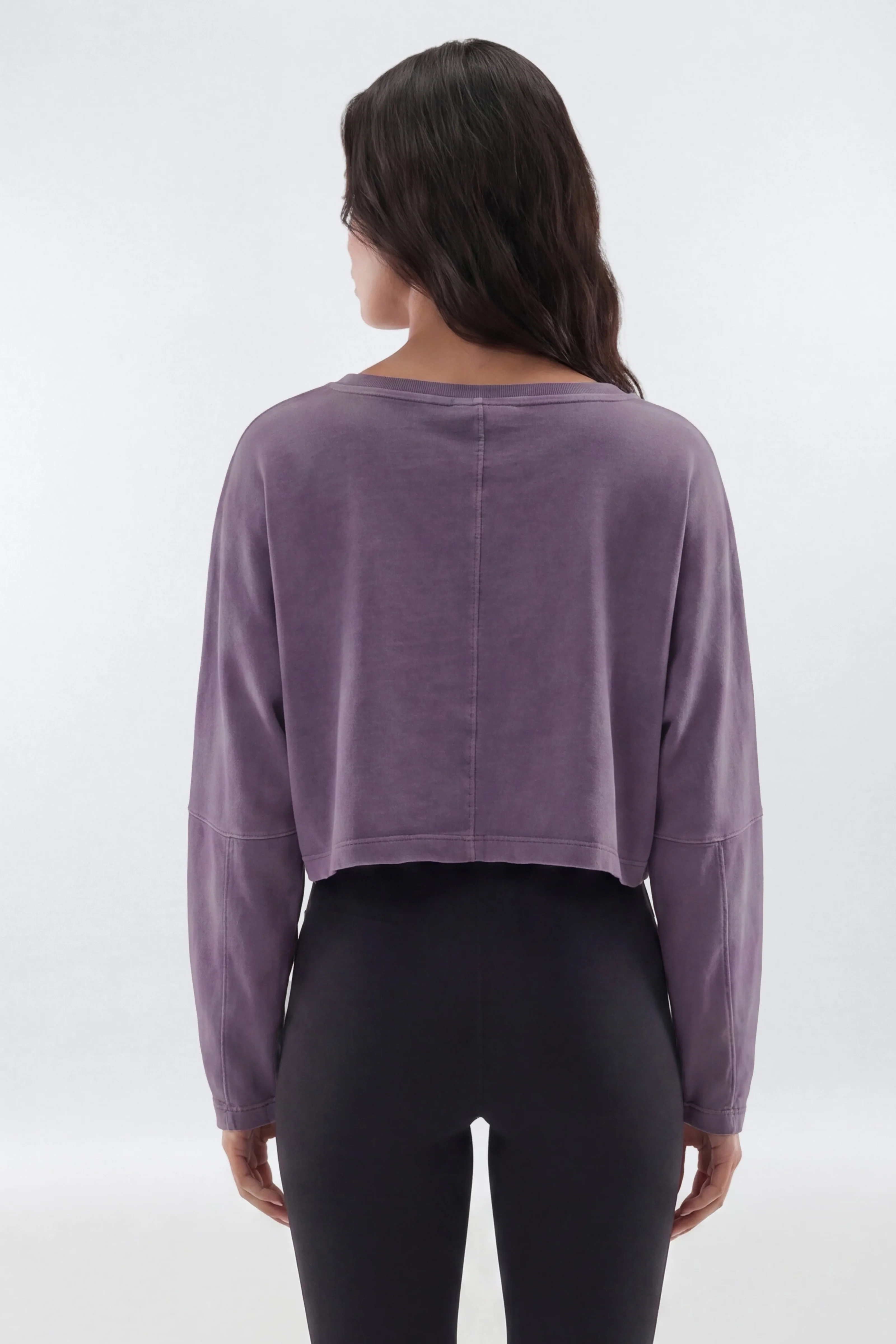 Cotton Jersey Long Sleeve Cropped Top - Iris - Image 3