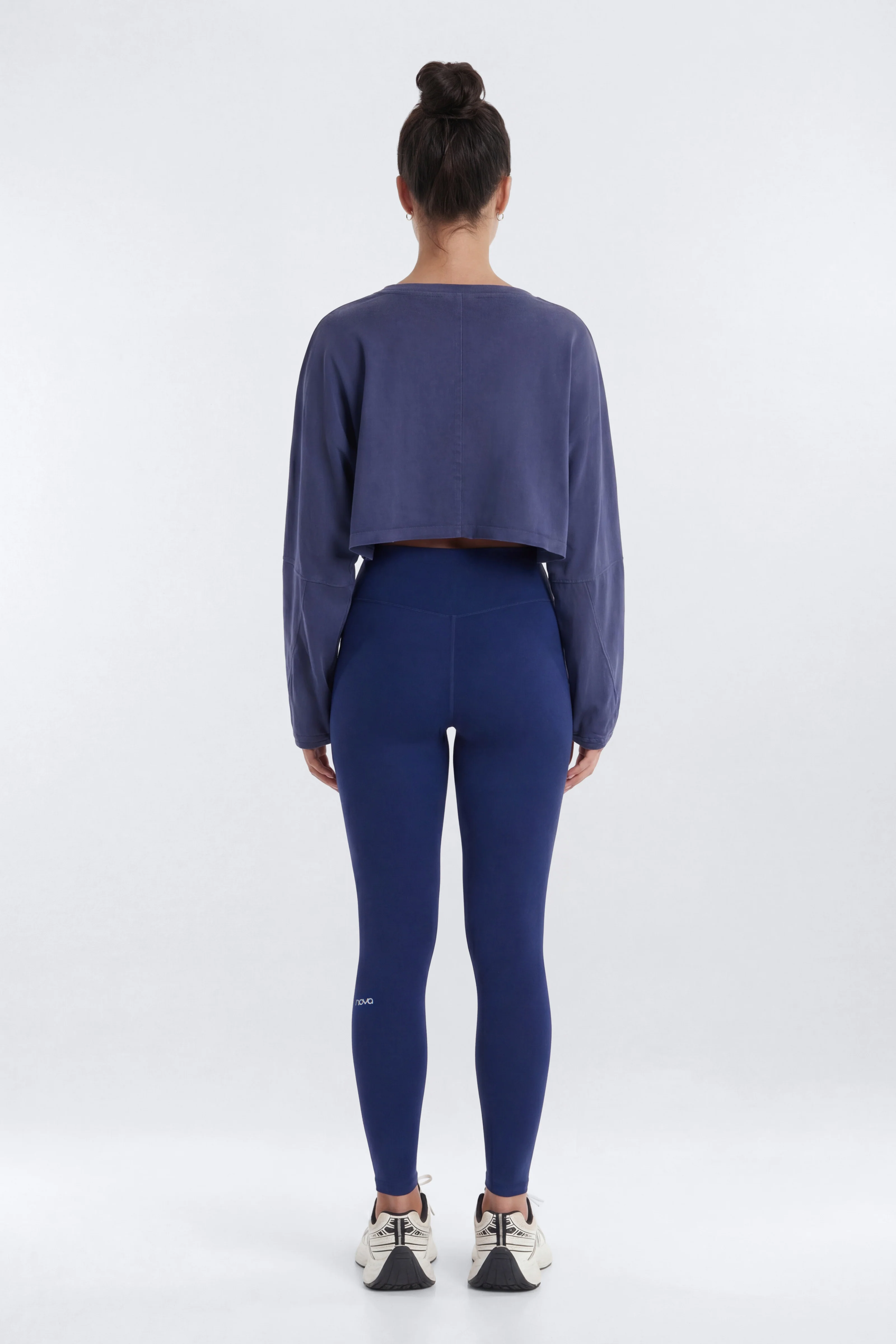Cotton Jersey Long Sleeve Cropped Top - Navy - Image 3