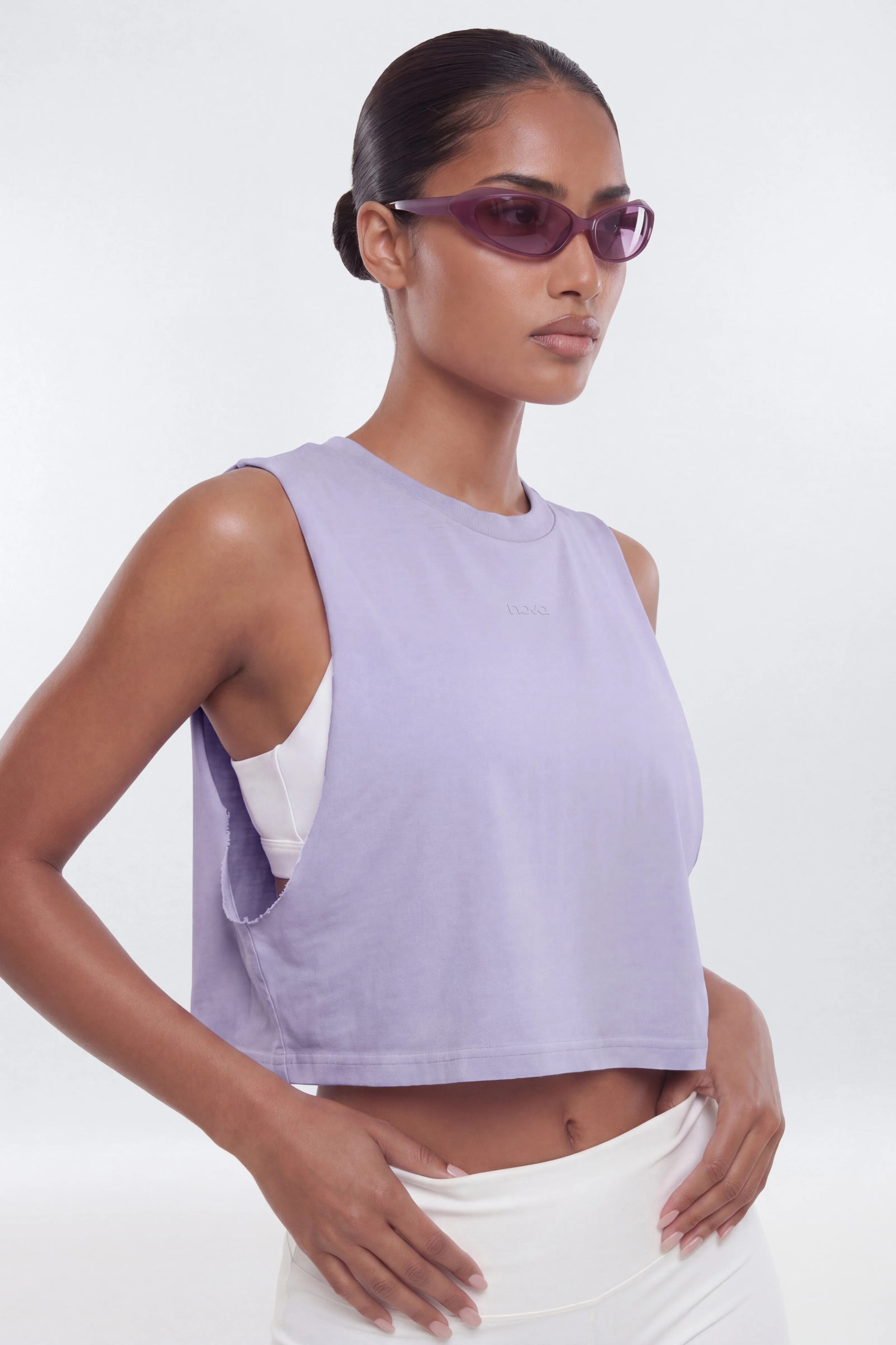 Cotton Jersey Muscle Tank Top - Dusty Lavender