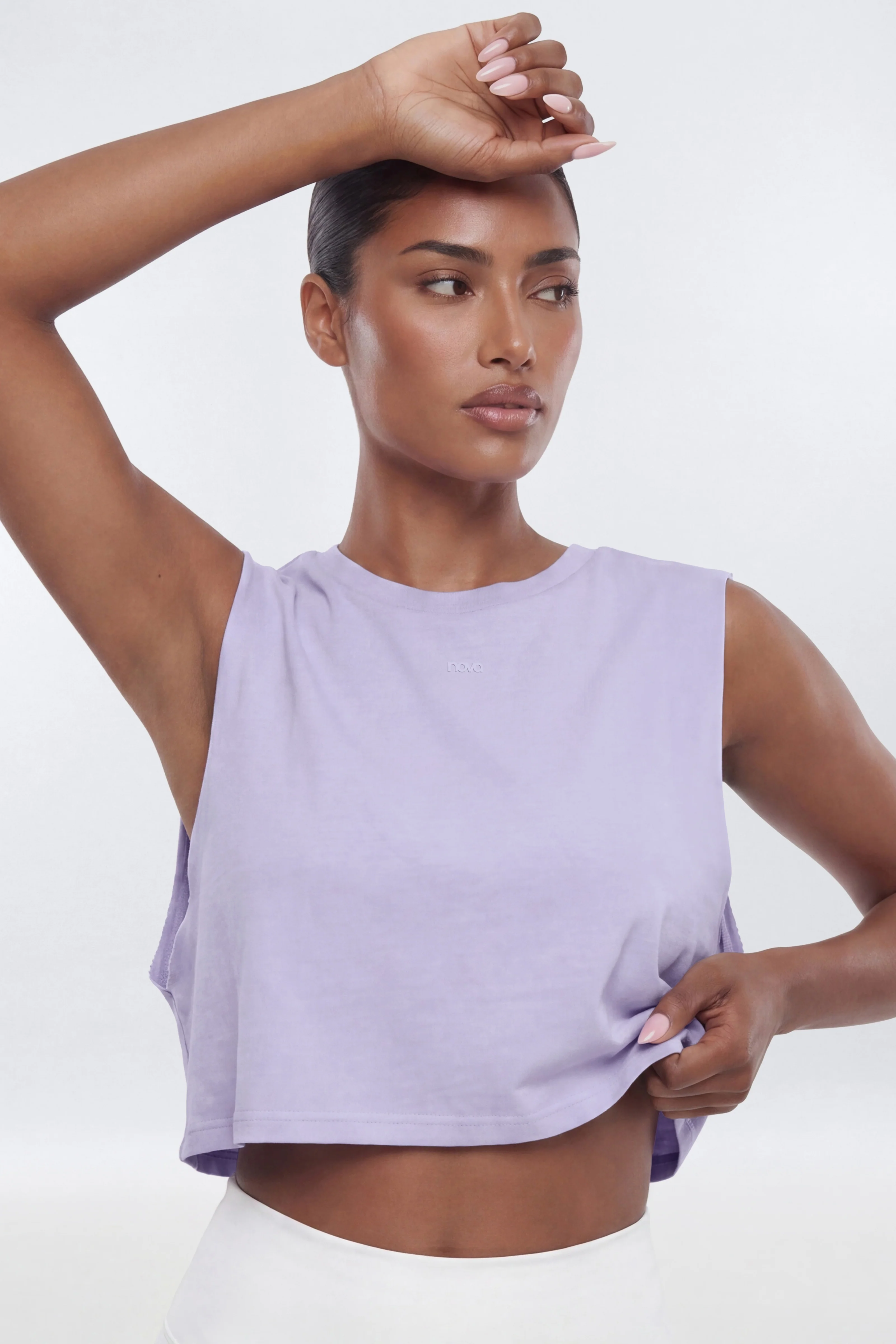 Cotton Jersey Muscle Tank Top - Dusty Lavender - Image 3