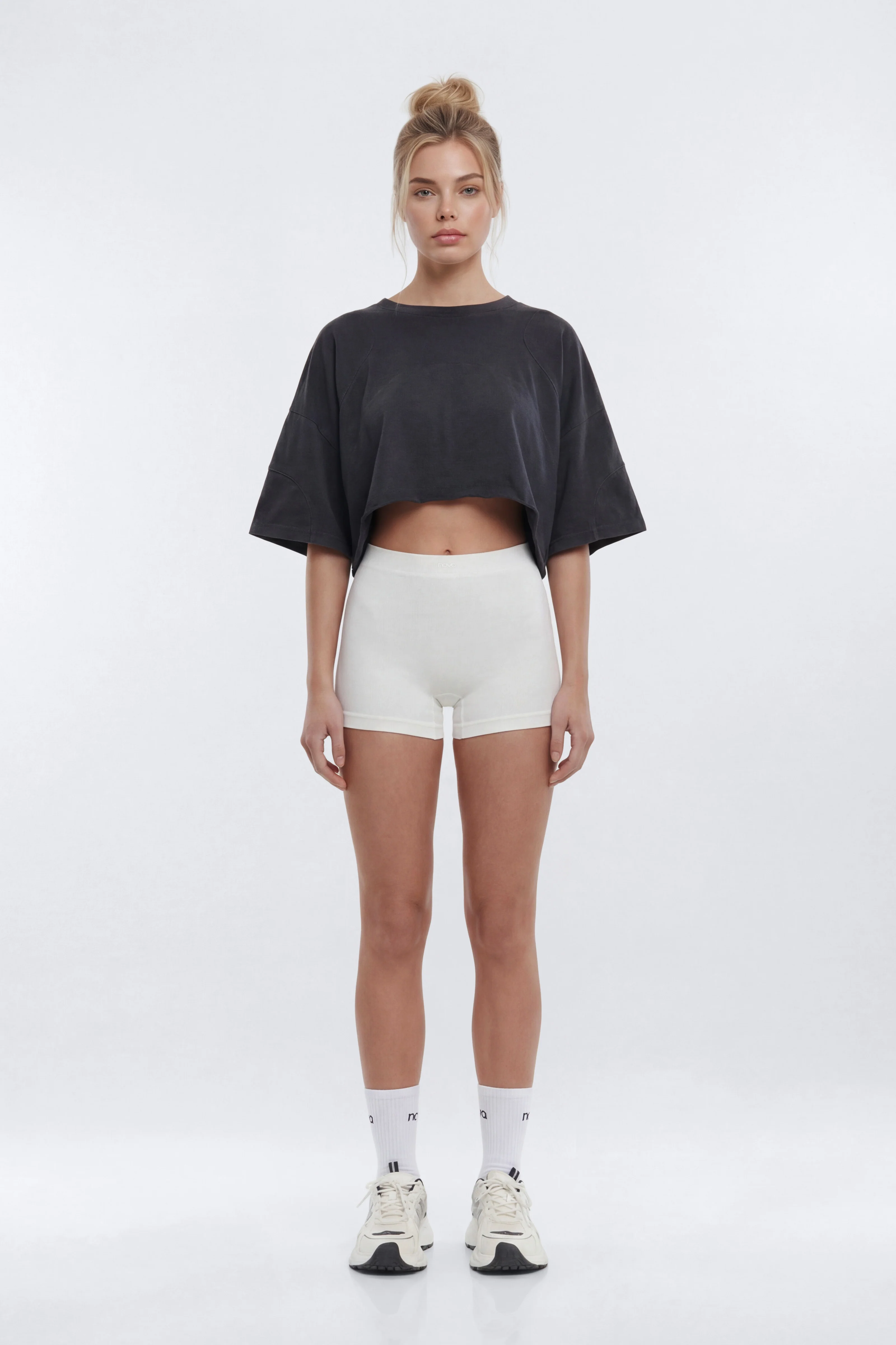 Cotton Jersey Oversized Stitched Short Sleeve Top - Charcoal - Image 3