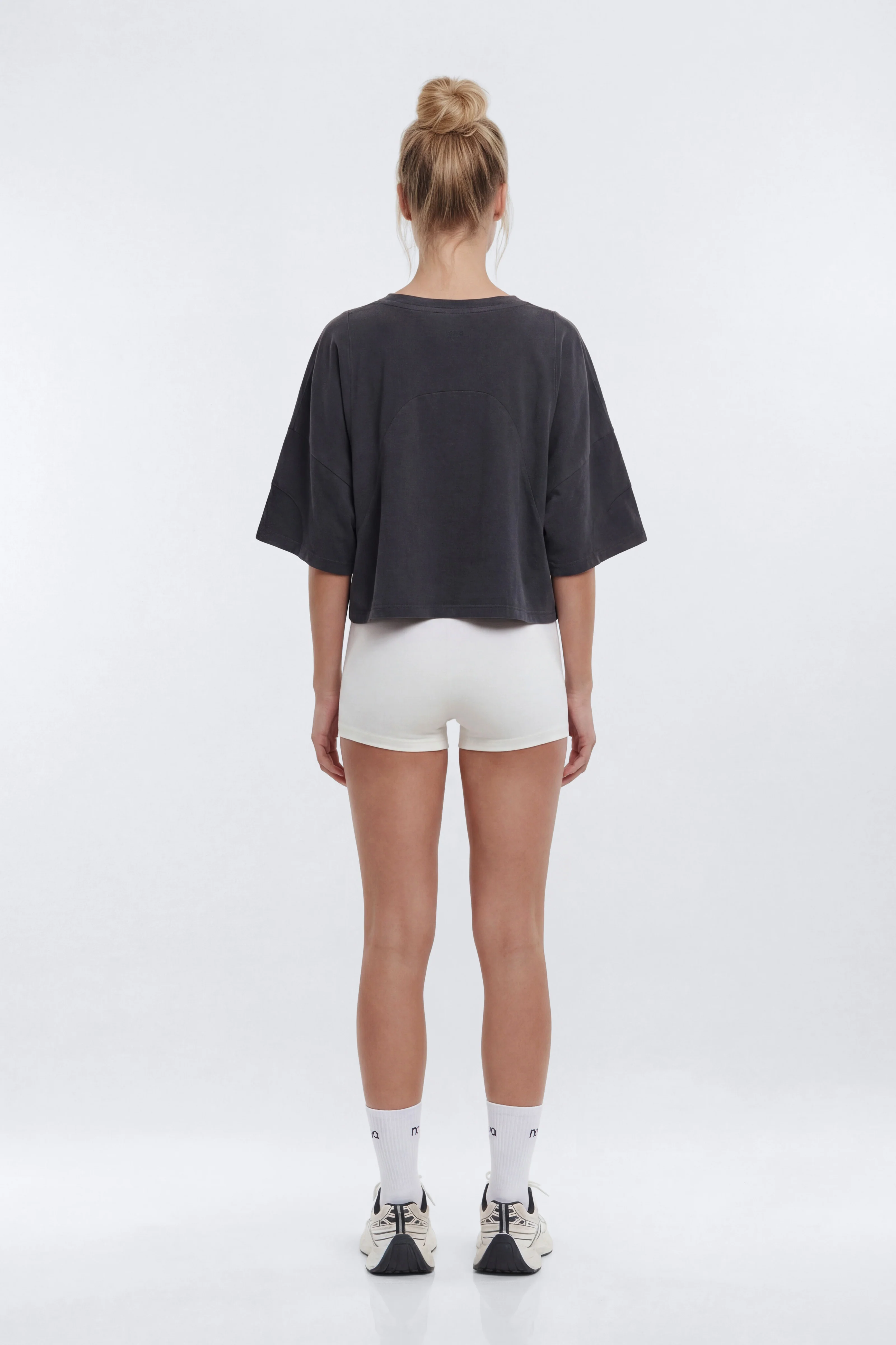 Cotton Jersey Oversized Stitched Short Sleeve Top - Charcoal - Image 4