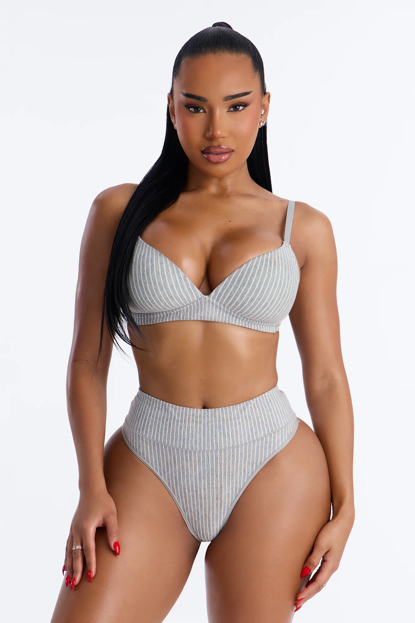 Cotton Stretch Comfort High Waist Thong - Grey - Image 2