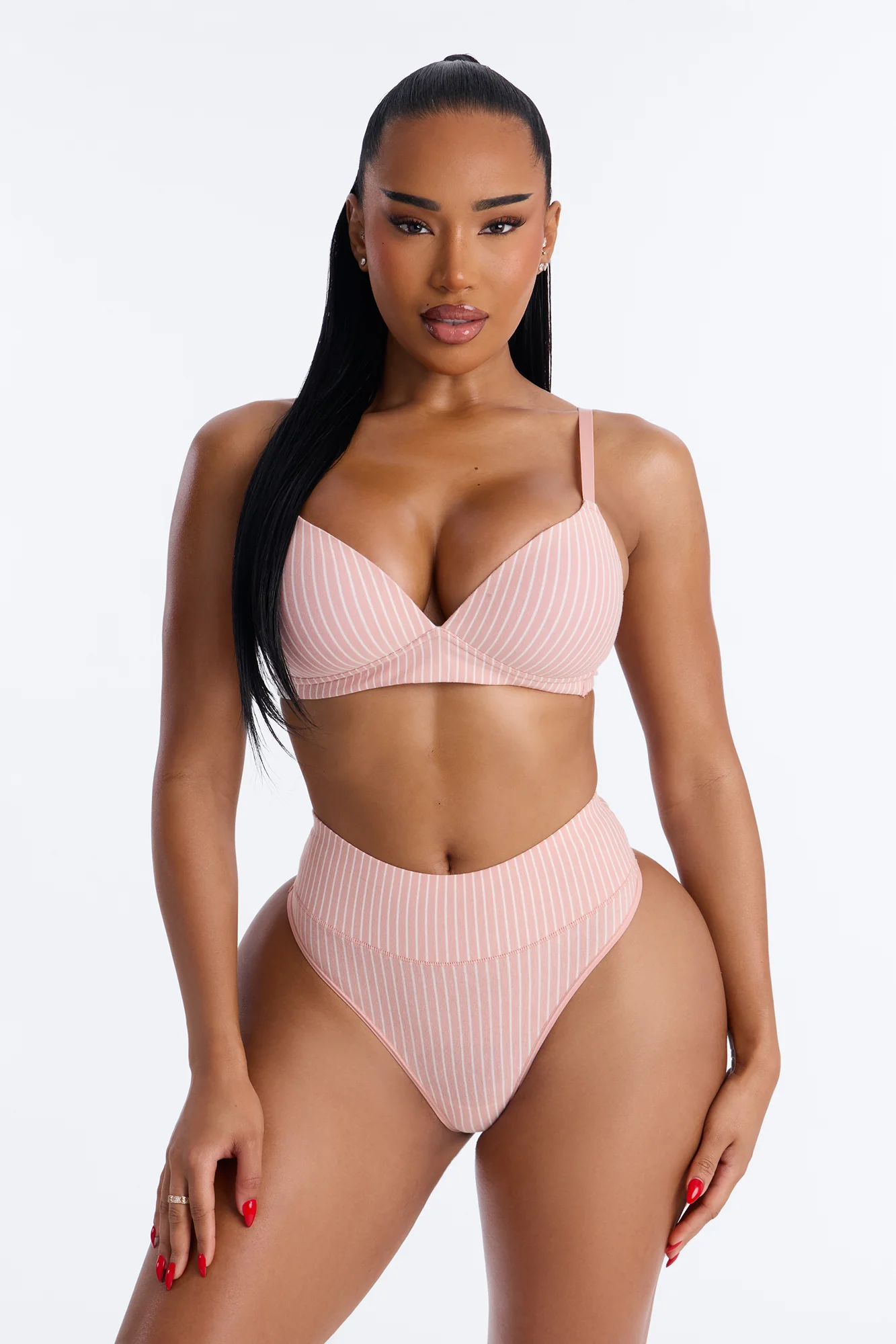Cotton Stretch Comfort High Waist Thong - Rose - Image 2