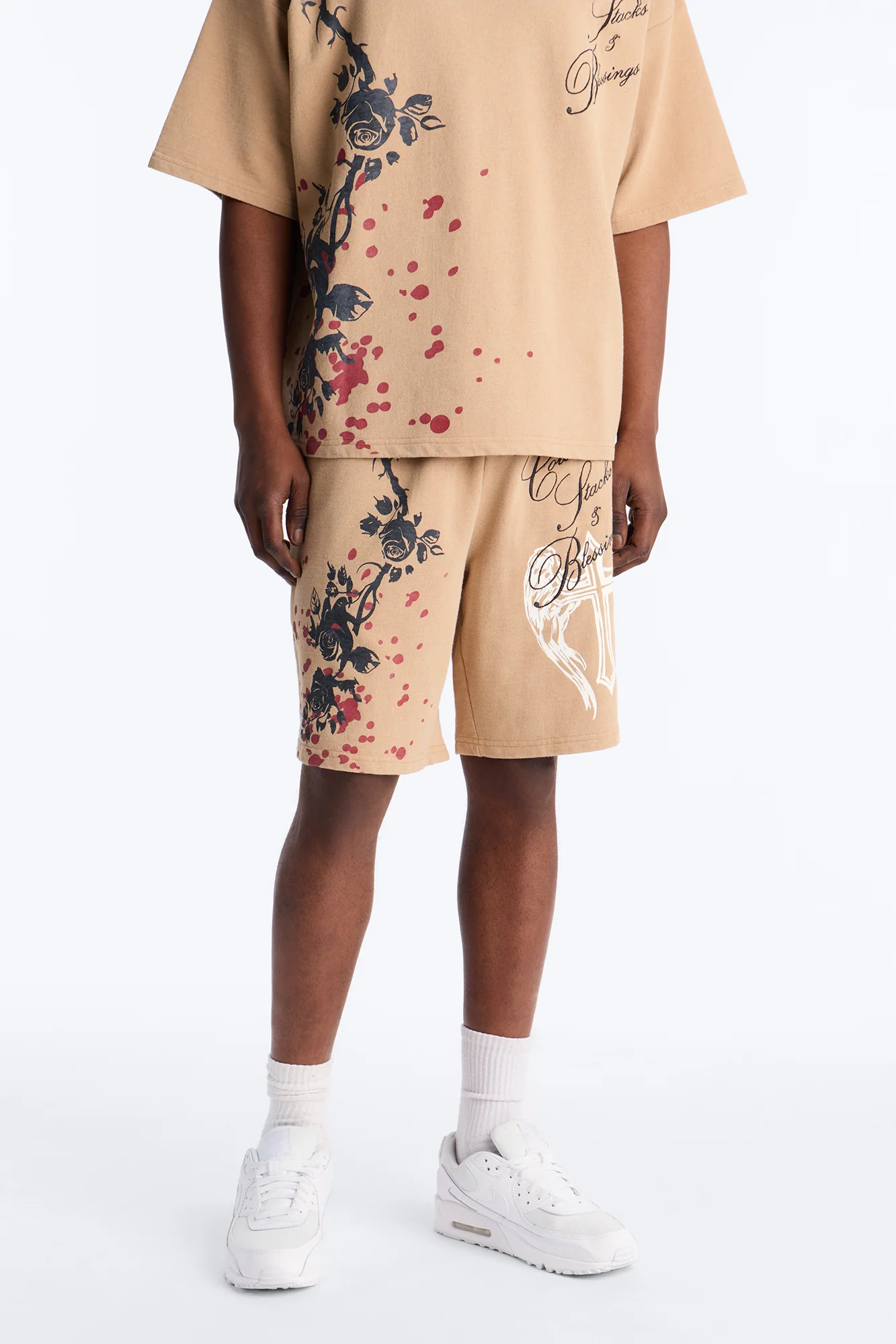 Count Your Blessings Embroidered Relaxed Sweatshort - Tan