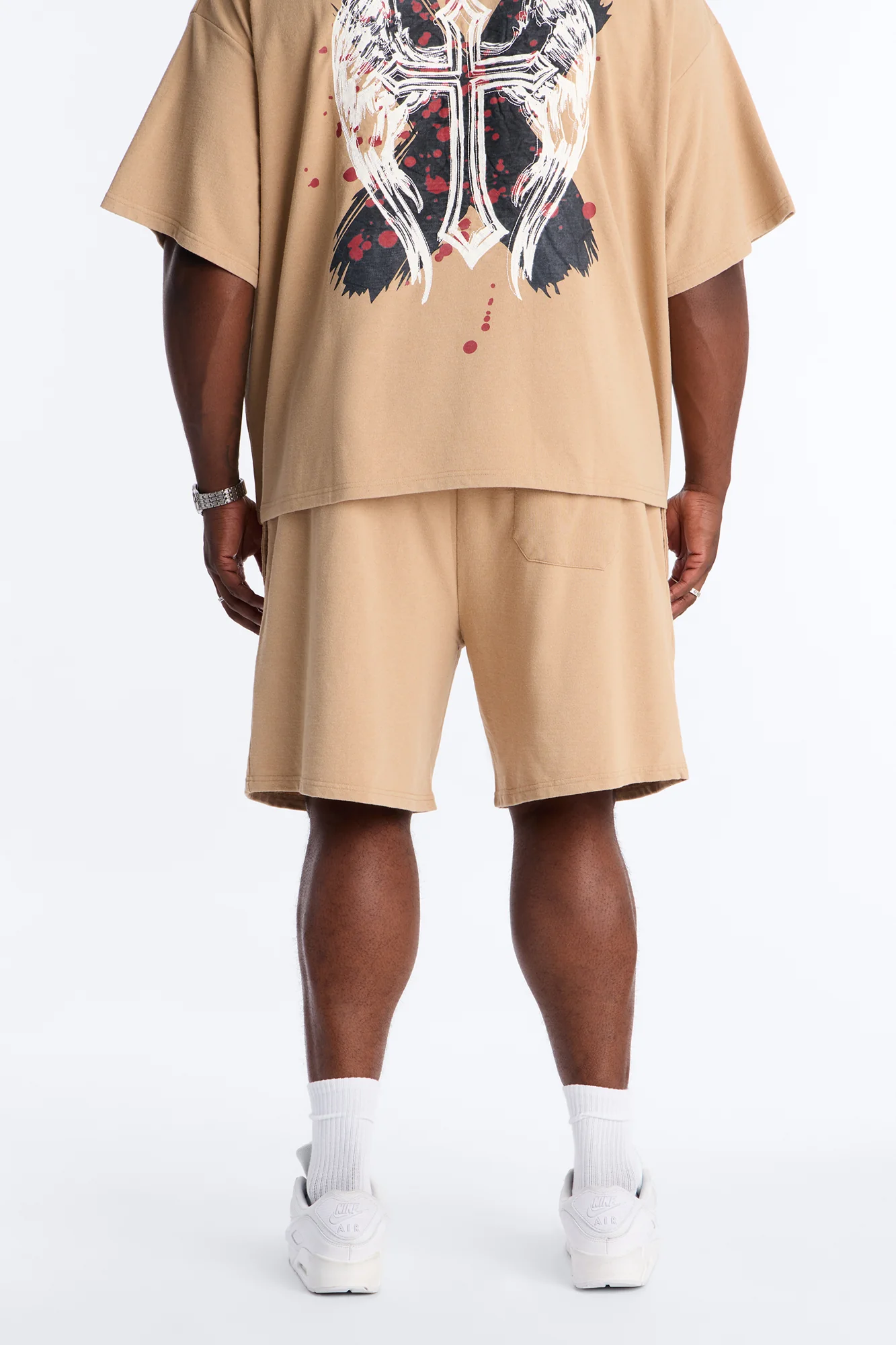 Count Your Blessings Embroidered Relaxed Sweatshort - Tan - Image 10