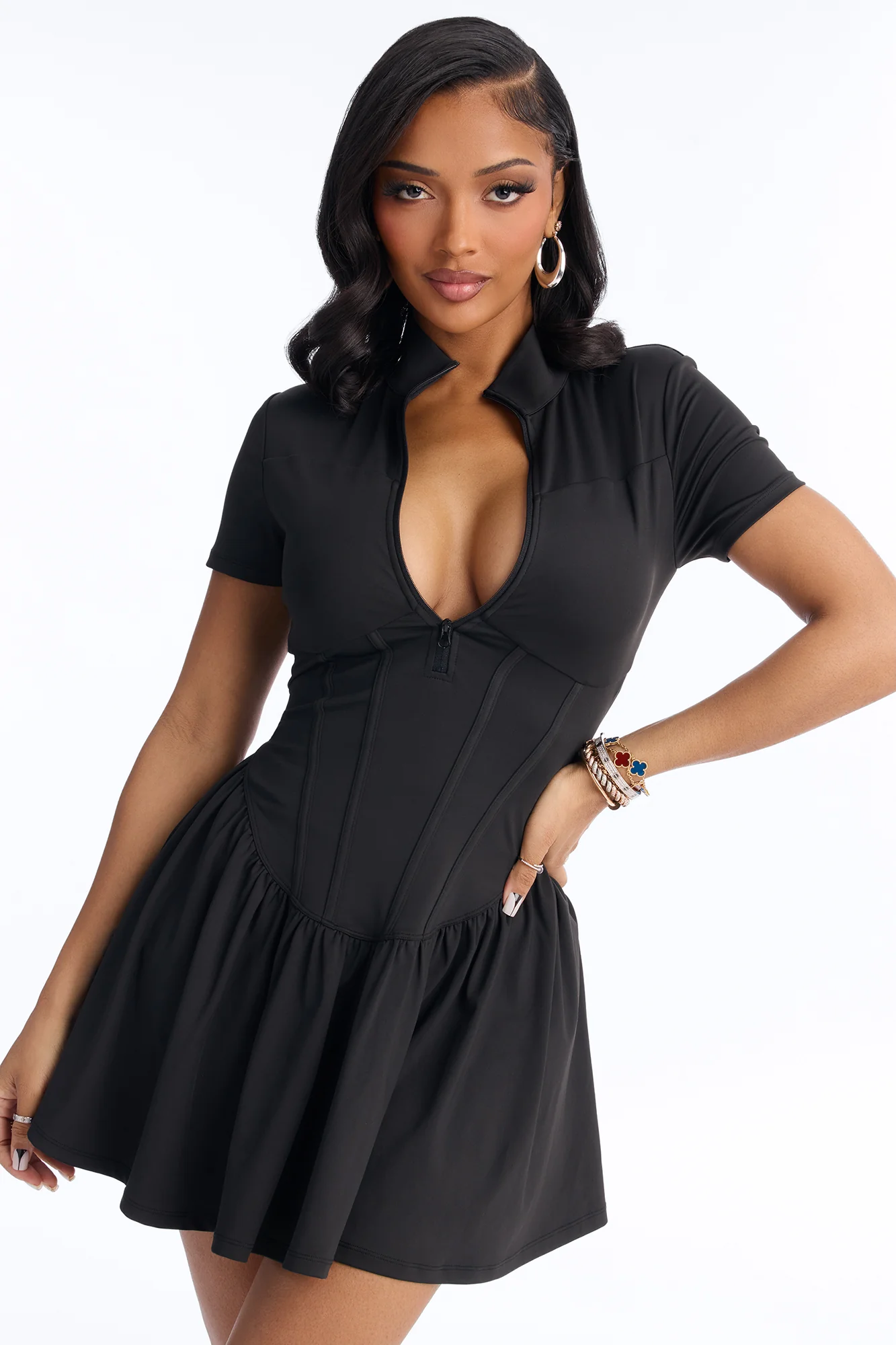 Country Club Short Sleeve Mini Dress - Black