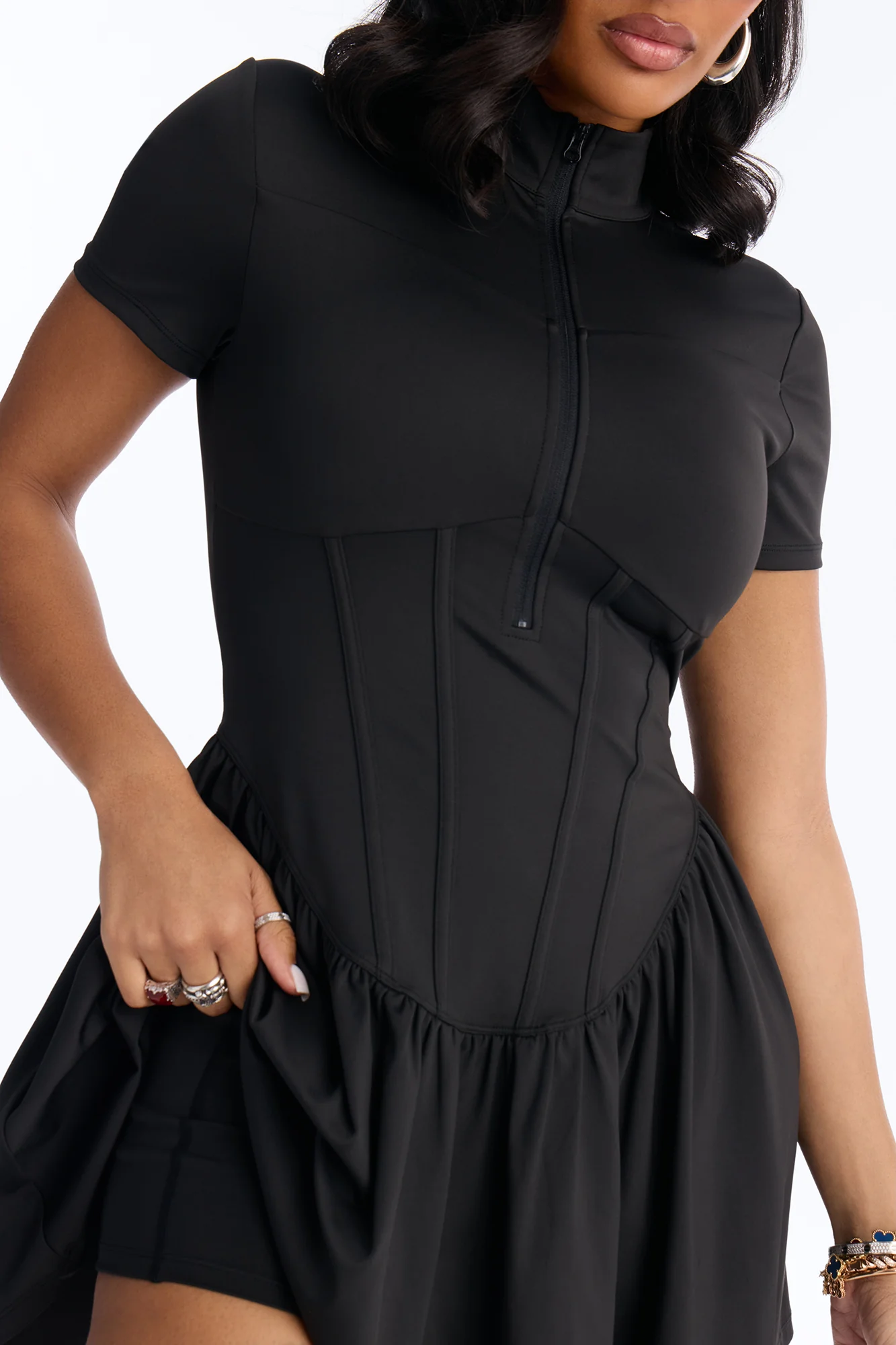 Country Club Short Sleeve Mini Dress - Black - Image 3
