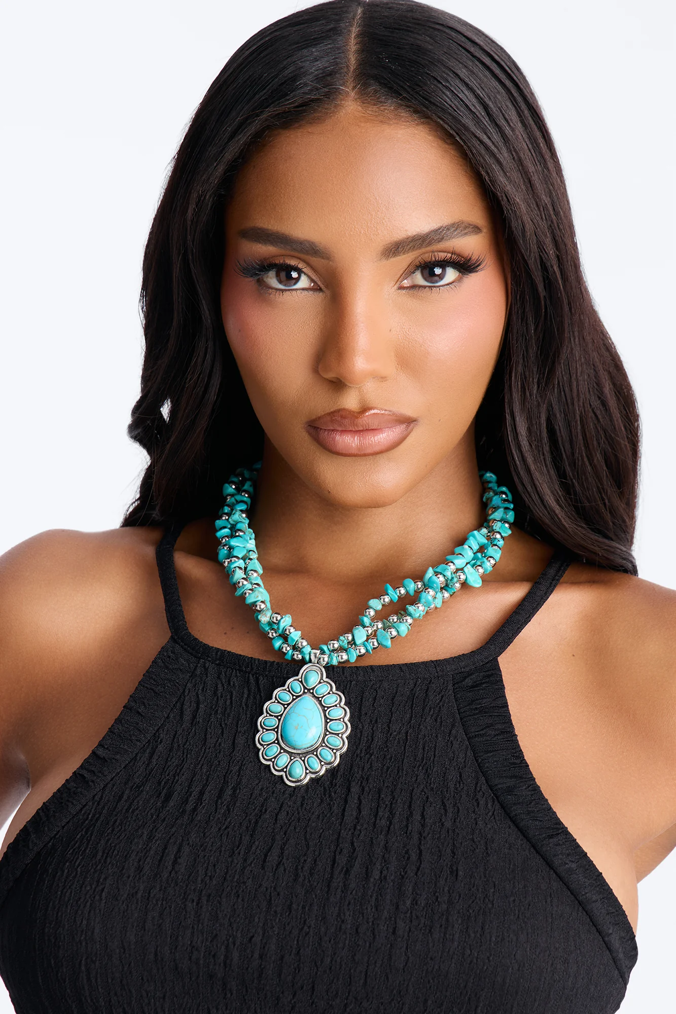 Country Girl Charm Jeweled Necklace - Turquoise - Image 2