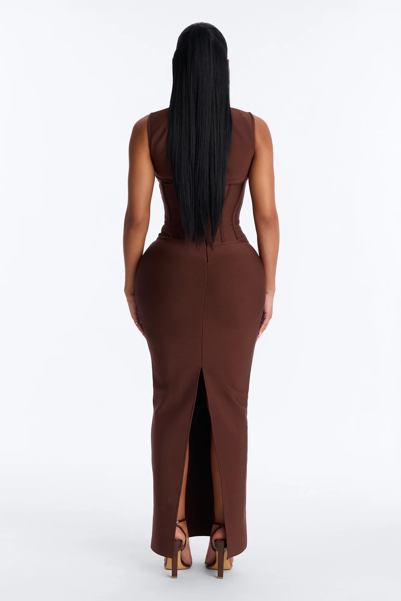 Courtney Corset Waist Bandage Maxi Dress - Chocolate - Image 3
