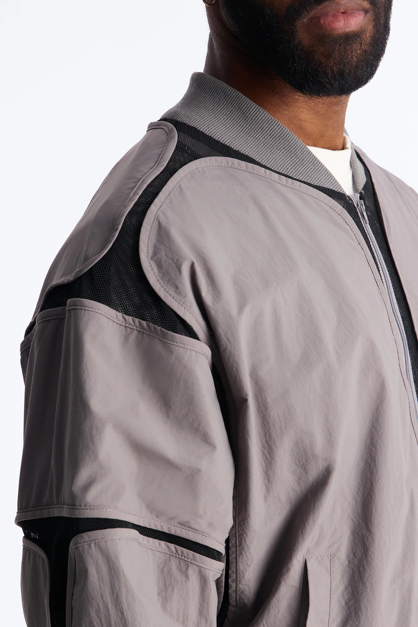 Courtside Mesh Paneled Bomber Jacket - Charcoal - Image 3