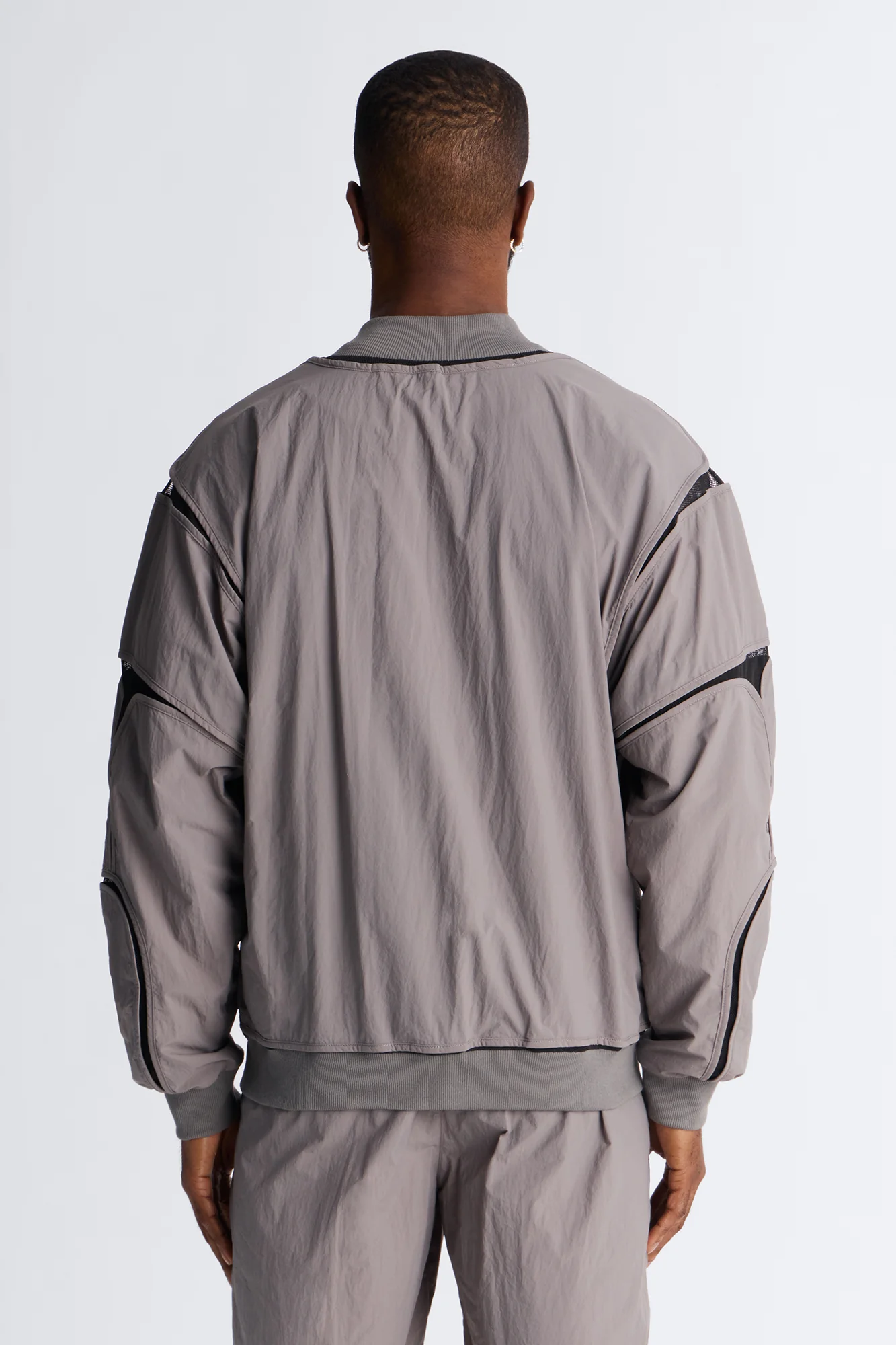 Courtside Mesh Paneled Bomber Jacket - Charcoal - Image 4