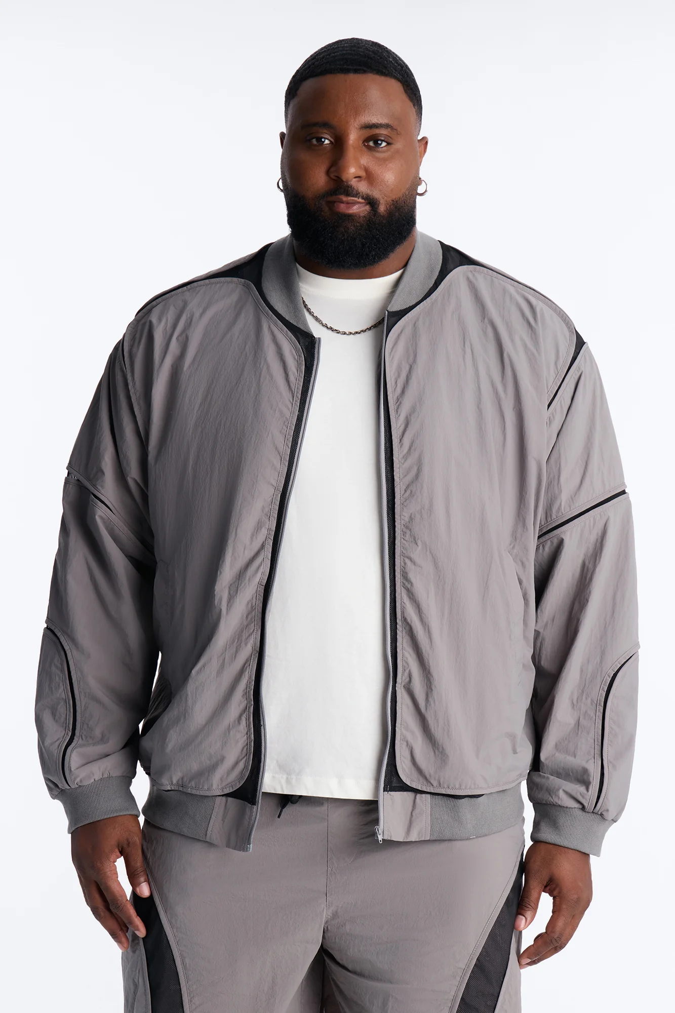 Courtside Mesh Paneled Bomber Jacket - Charcoal - Image 5