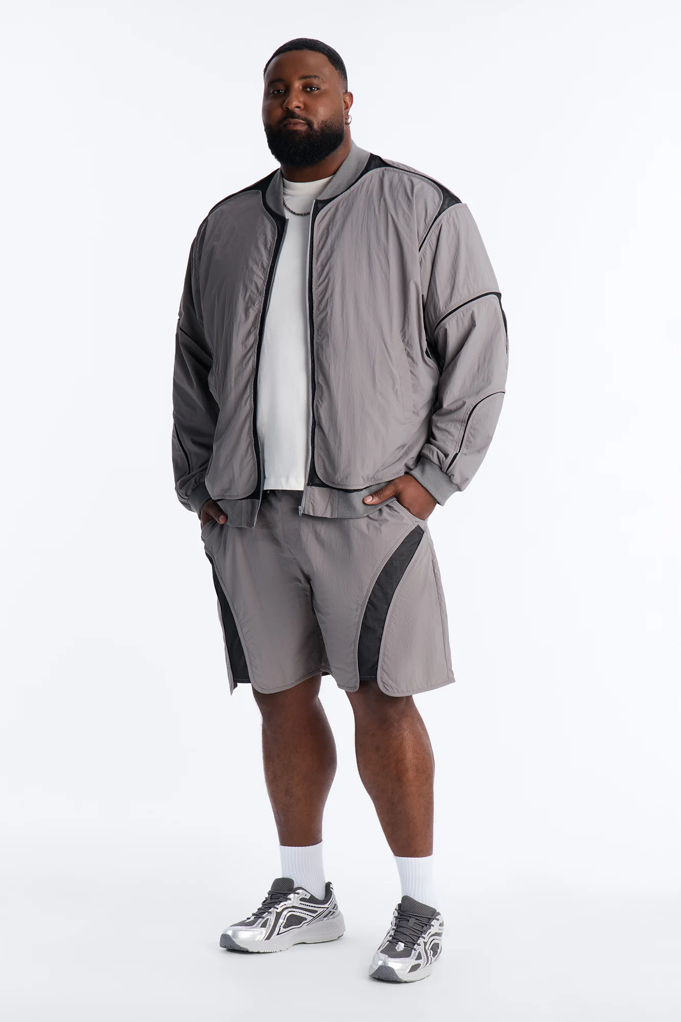 Courtside Mesh Paneled Bomber Jacket - Charcoal - Image 6