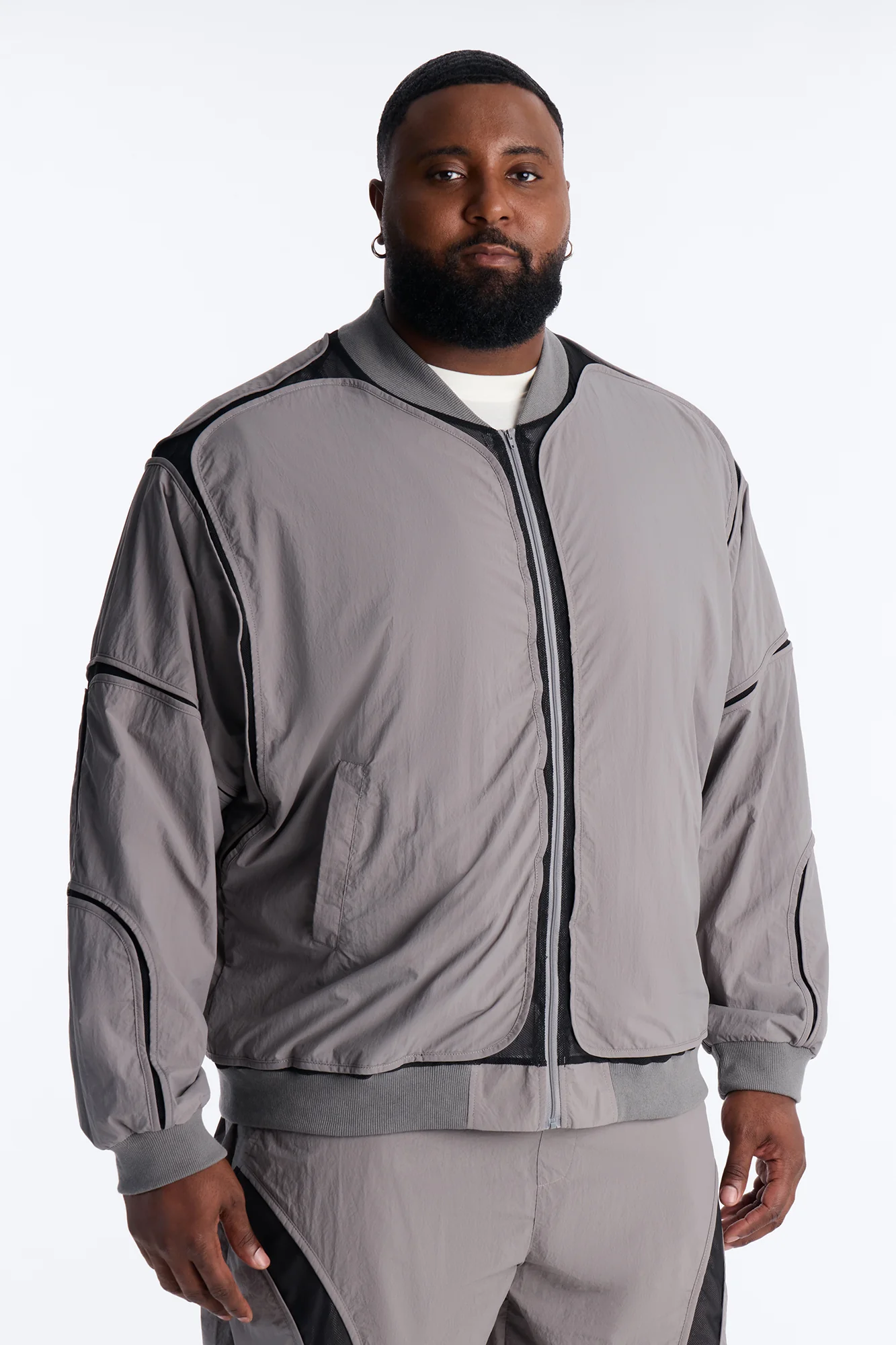 Courtside Mesh Paneled Bomber Jacket - Charcoal - Image 7