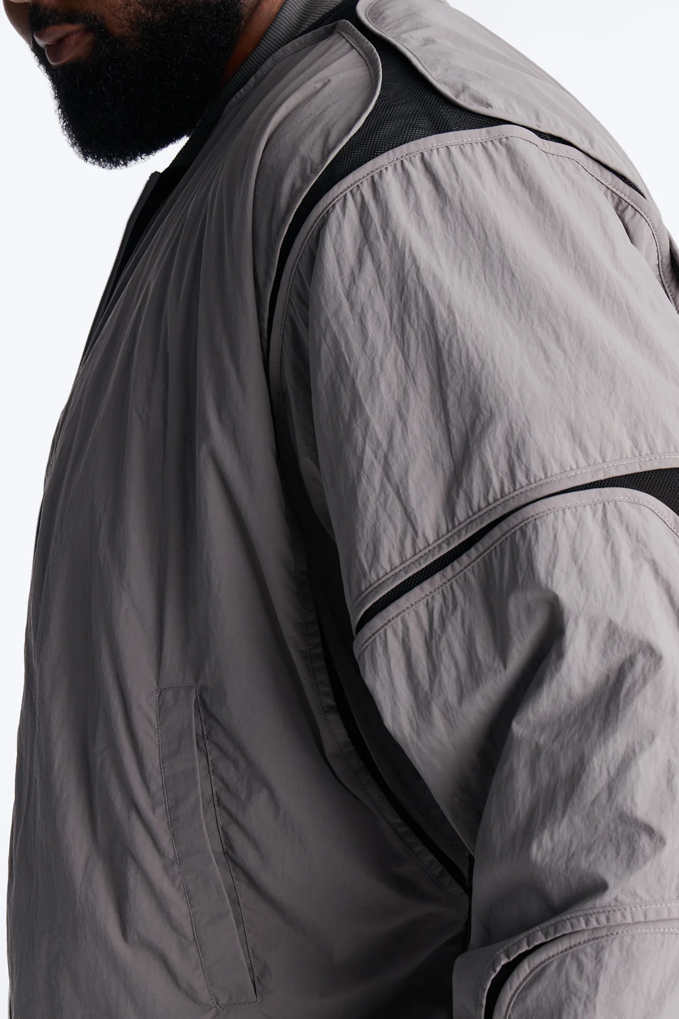 Courtside Mesh Paneled Bomber Jacket - Charcoal - Image 8