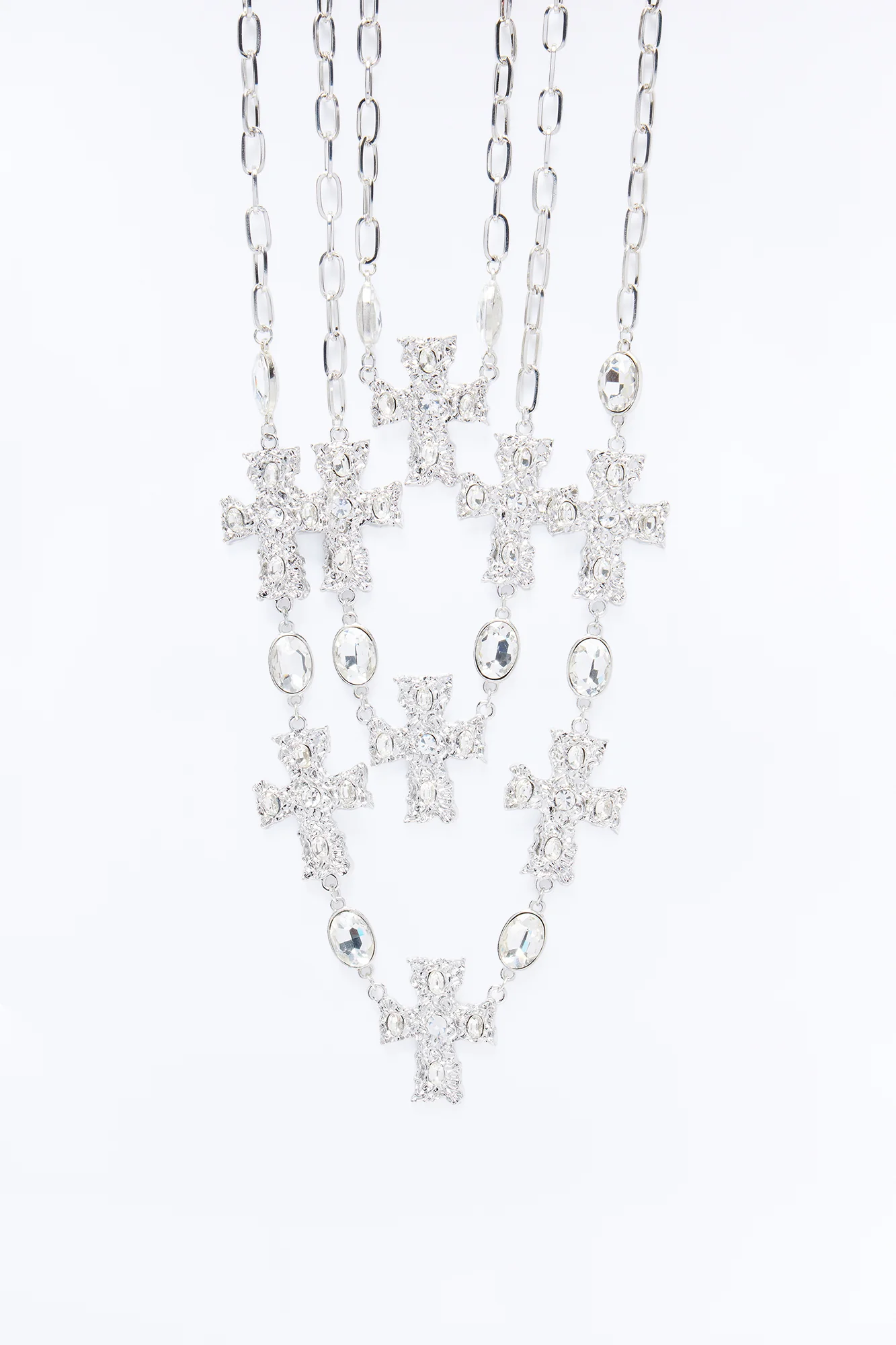 Covered In Crosses Layered Necklace - Silver - Image 3