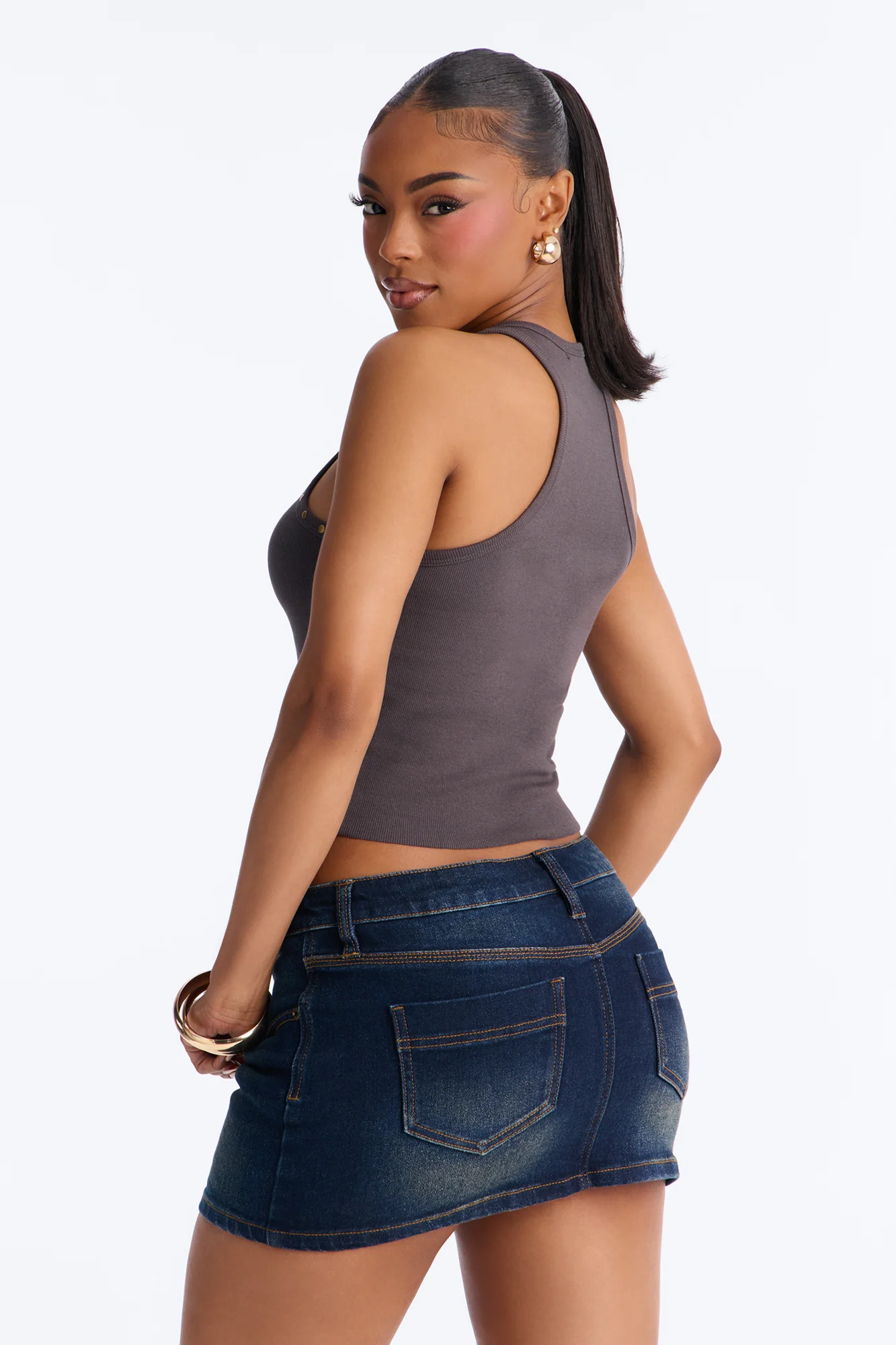 Cowgirl Boots Studded Ribbed Tank Top - Charcoal - Image 4