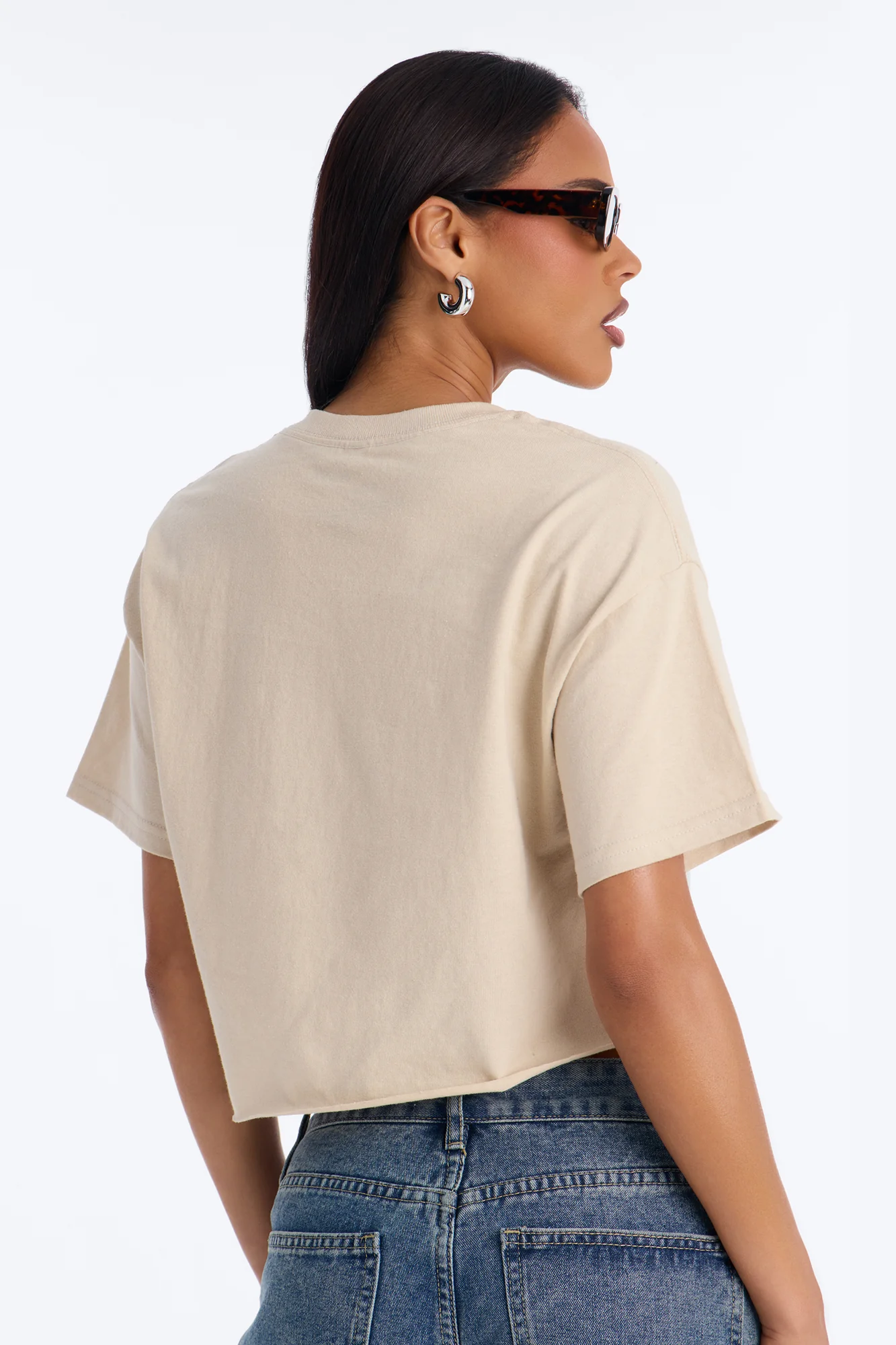 Cowgirl Ride Cut Off Cropped Tee - Sand - Image 4