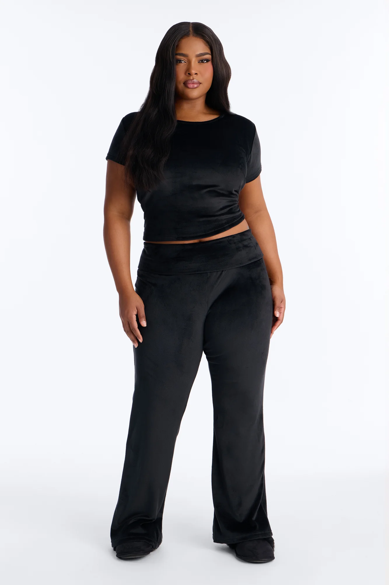 Cozy Moments Short Sleeve Velour PJ Pant Set - Black - Image 4