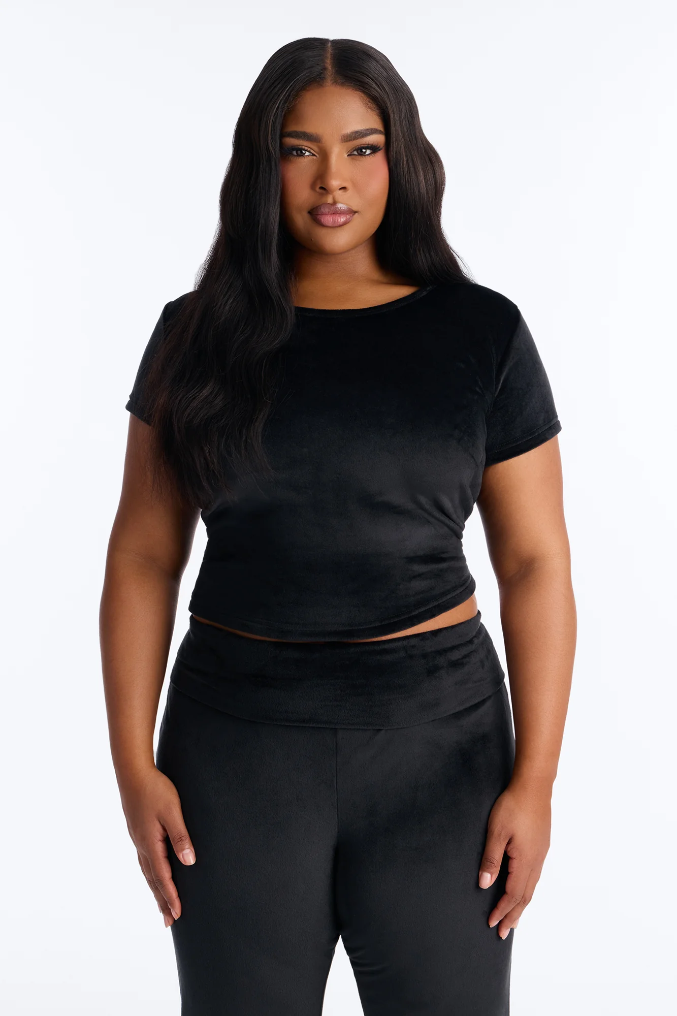 Cozy Moments Short Sleeve Velour PJ Pant Set - Black - Image 5