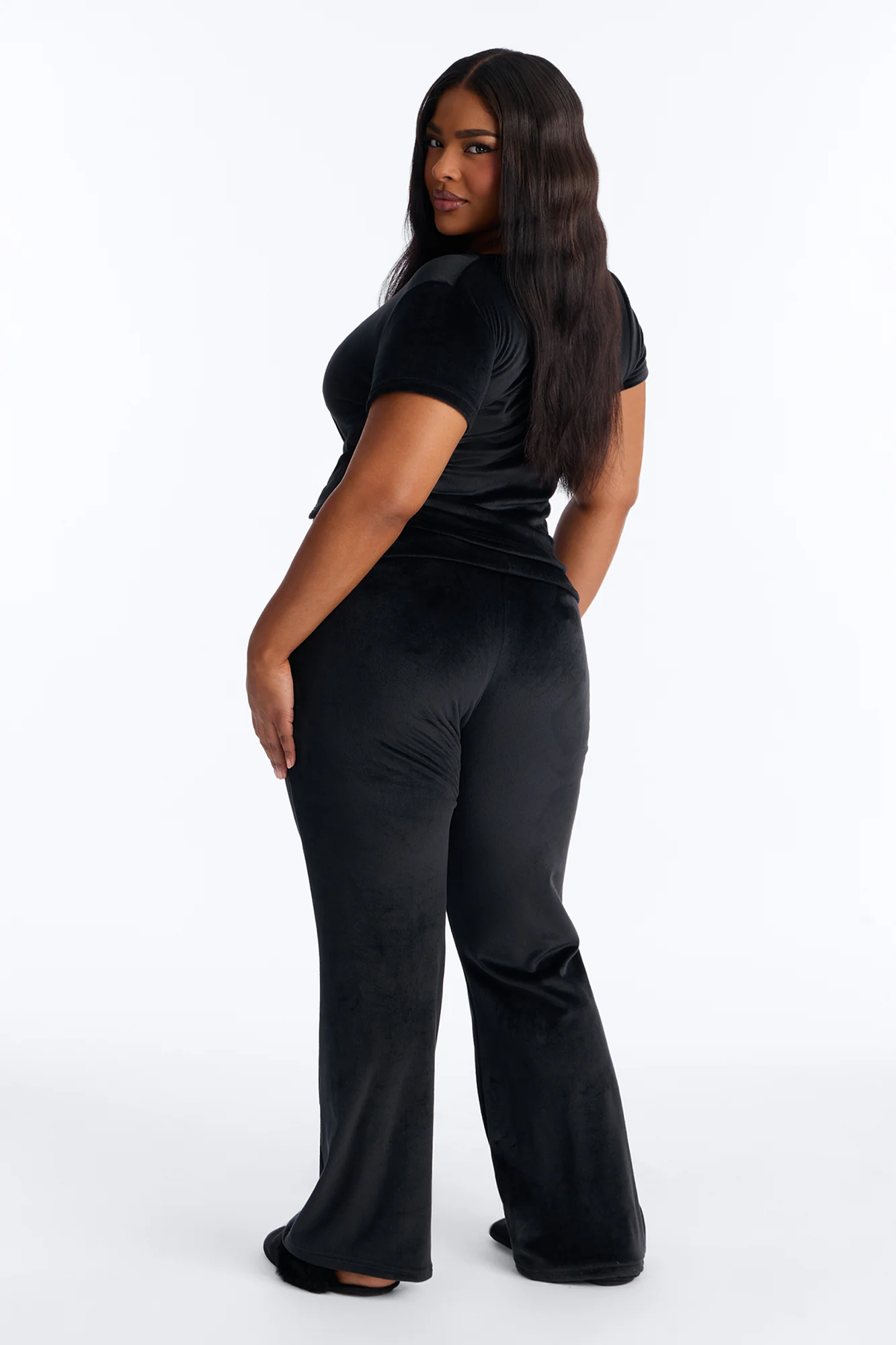 Cozy Moments Short Sleeve Velour PJ Pant Set - Black - Image 6