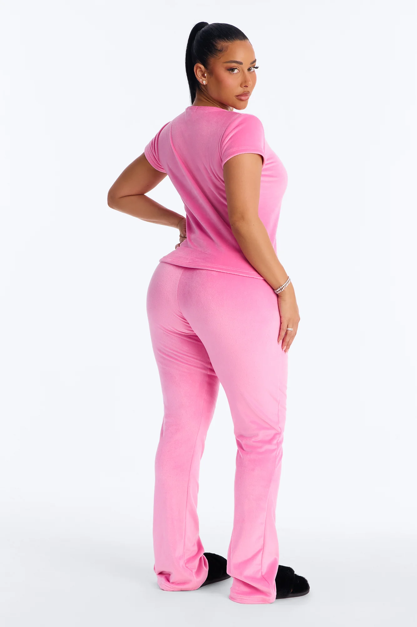 Cozy Moments Short Sleeve Velour PJ Pant Set - Hot Pink - Image 3