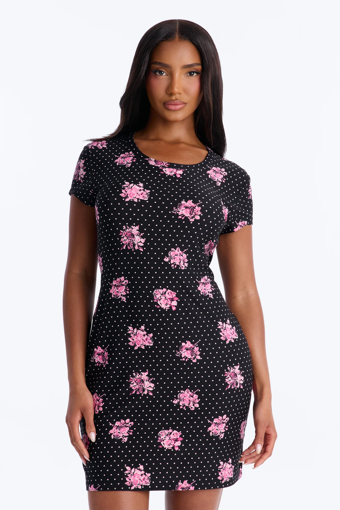 Cozy Serving Polka Dot Rose PJ Sleep Shirt - Black/combo