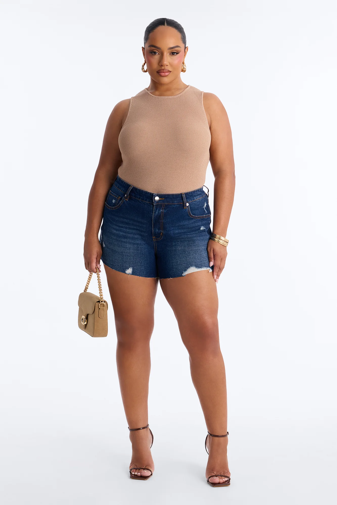 Crashing Out Ripped Cut Off Denim Shorts - Dark Wash - Image 4